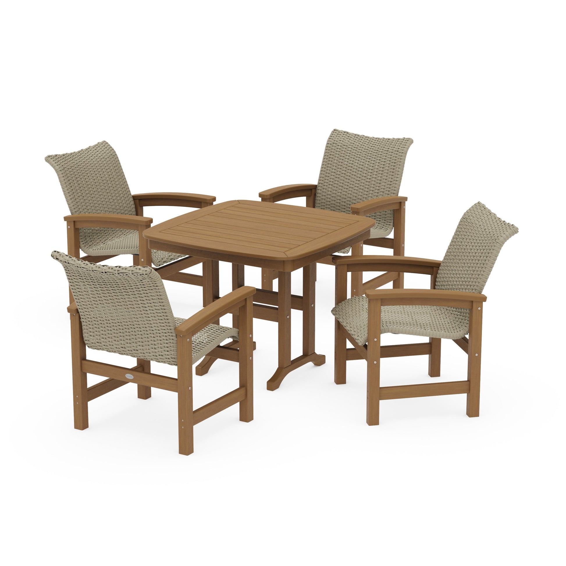 POLYWOOD Coastal Woven 5-Piece Dining Set — Natural / Dune Grass