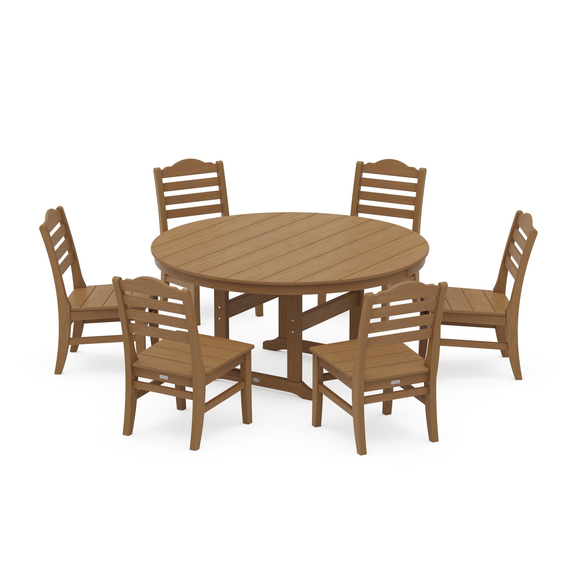 POLYWOOD Savannah 7-Piece Side Chair Round Farmhouse Dining Set — Natural