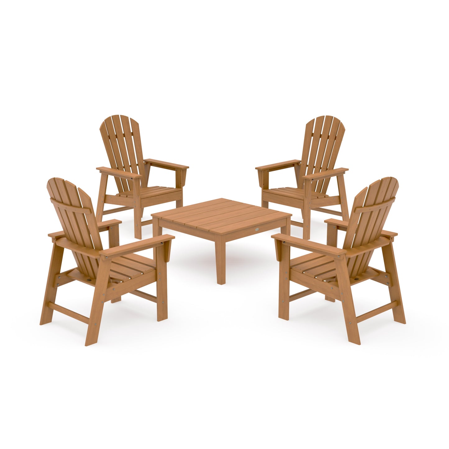 POLYWOOD 5-Piece South Beach Casual Chair Conversation Set with 36" Conversation Table — Natural