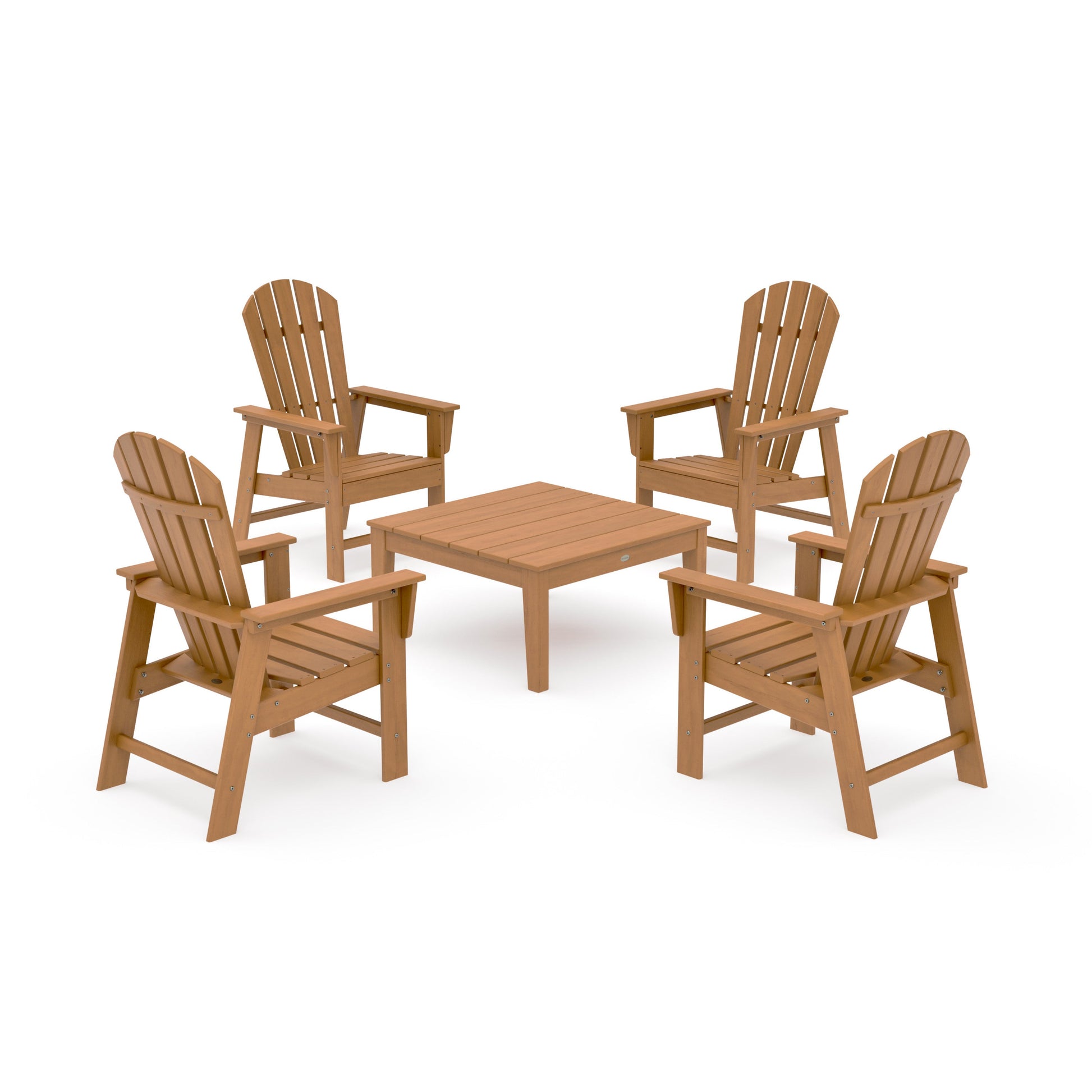 POLYWOOD 5-Piece South Beach Casual Chair Conversation Set with 36" Conversation Table — Natural