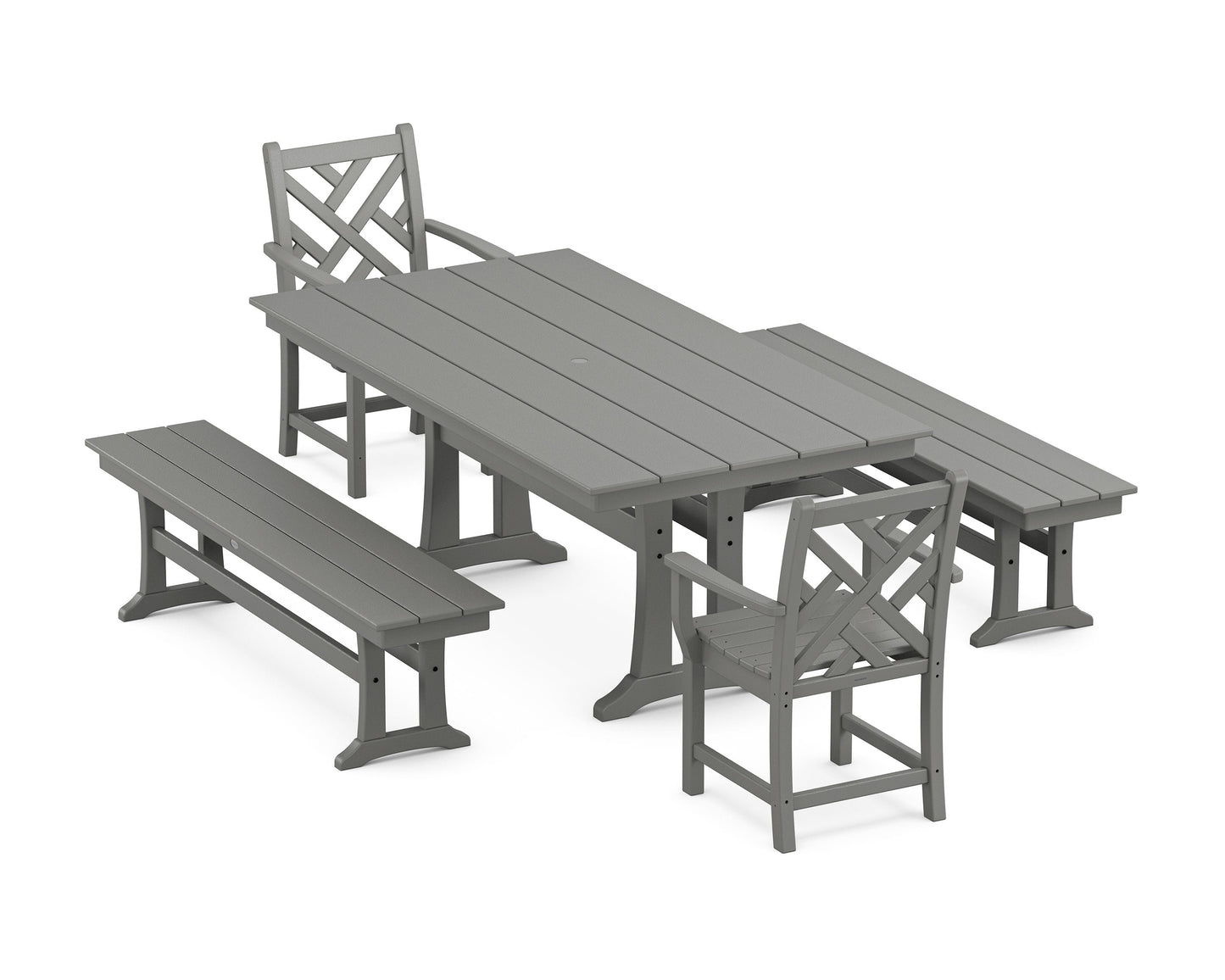 POLYWOOD Chippendale 5-Piece Farmhouse Dining Set With Trestle Legs — Slate Grey