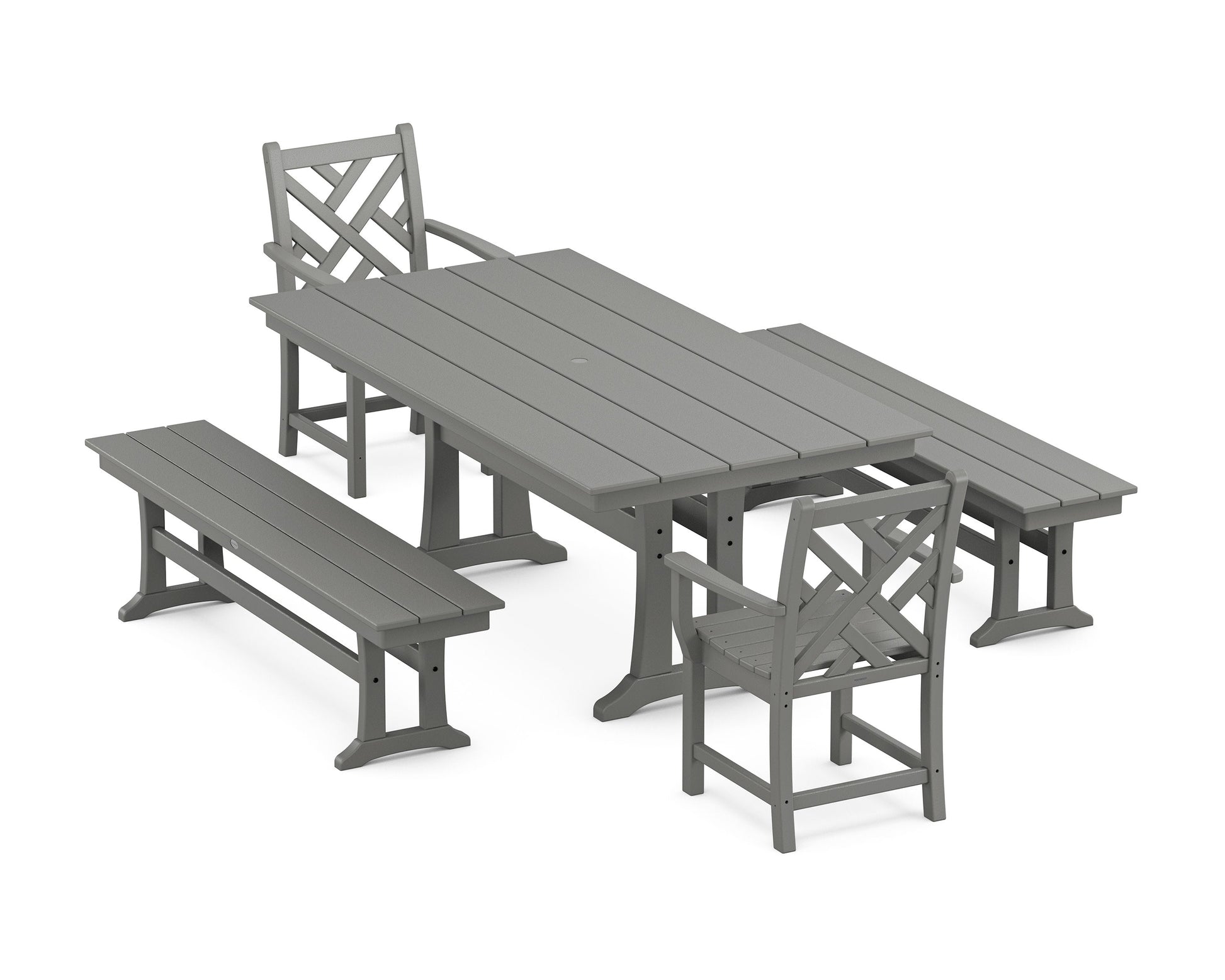 POLYWOOD Chippendale 5-Piece Farmhouse Dining Set With Trestle Legs — Slate Grey