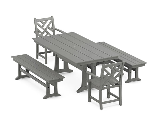POLYWOOD Chippendale 5-Piece Farmhouse Dining Set With Trestle Legs — Slate Grey