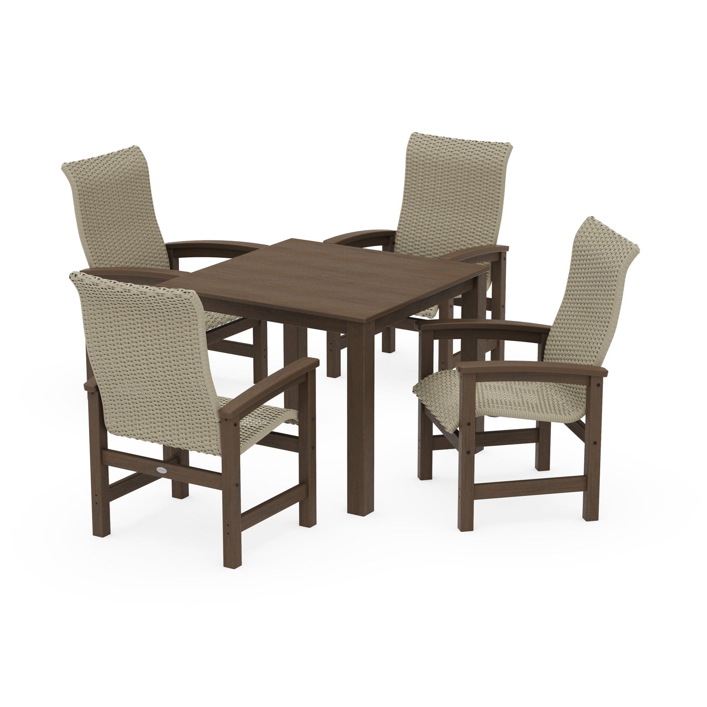 POLYWOOD Coastal Woven High-Back 5-Piece Parsons Dining Set — Kona / Dune Grass
