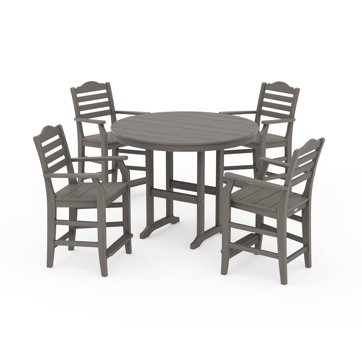 POLYWOOD Savannah 5-Piece Round Farmhouse Counter Set — Driftwood