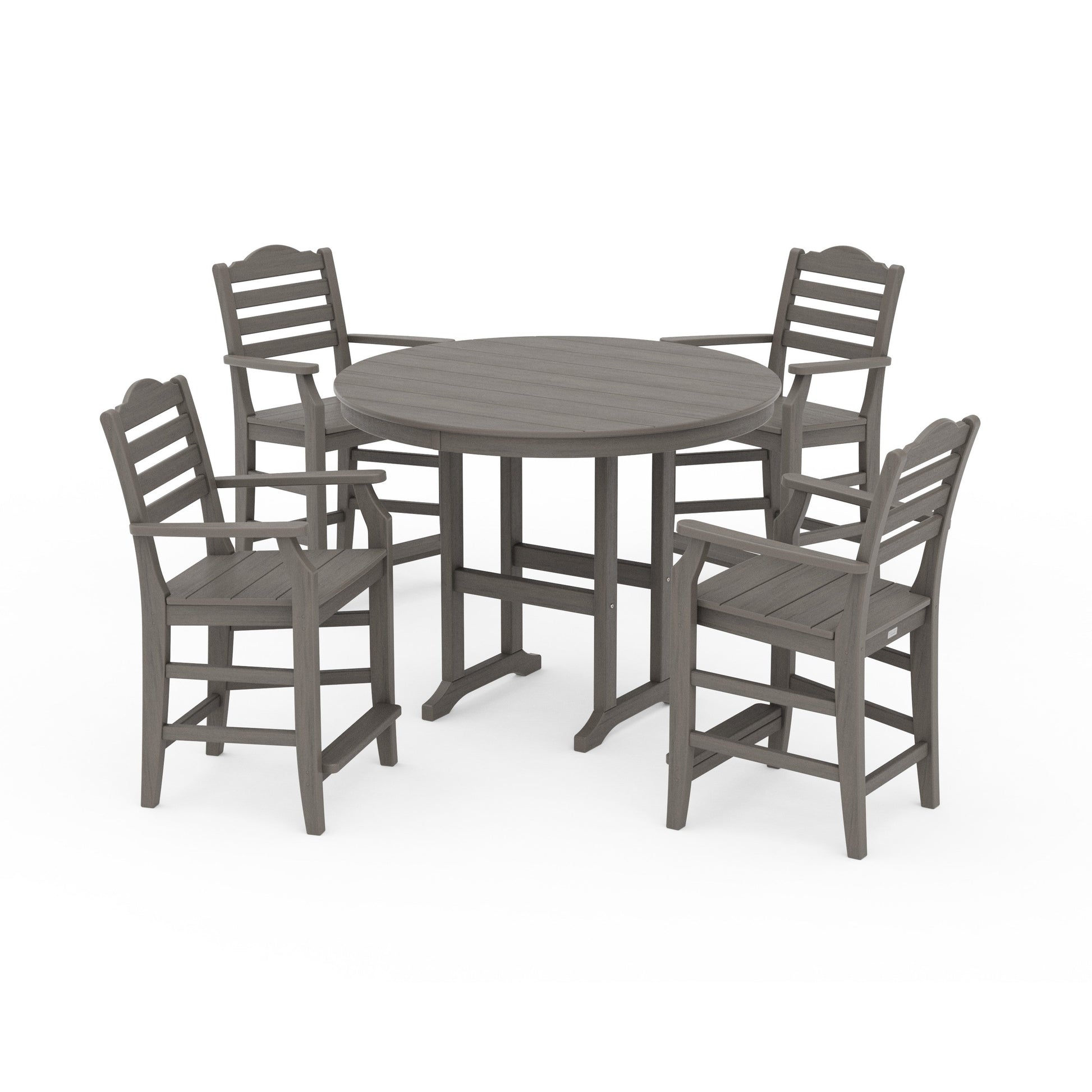 POLYWOOD Savannah 5-Piece Round Farmhouse Counter Set — Driftwood