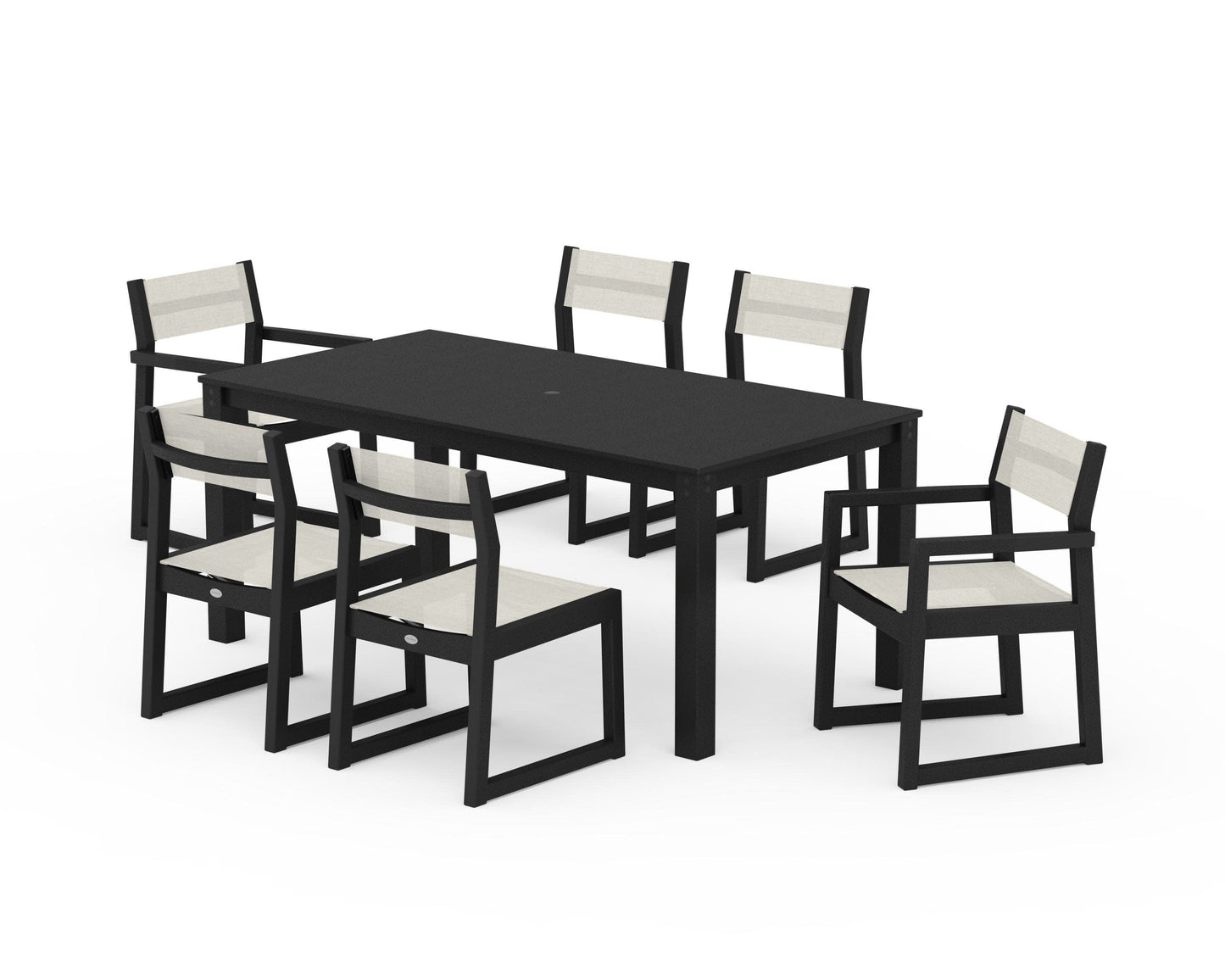 POLYWOOD EDGE Sling 7-Piece Parsons Dining Set — Black / Parchment Sling