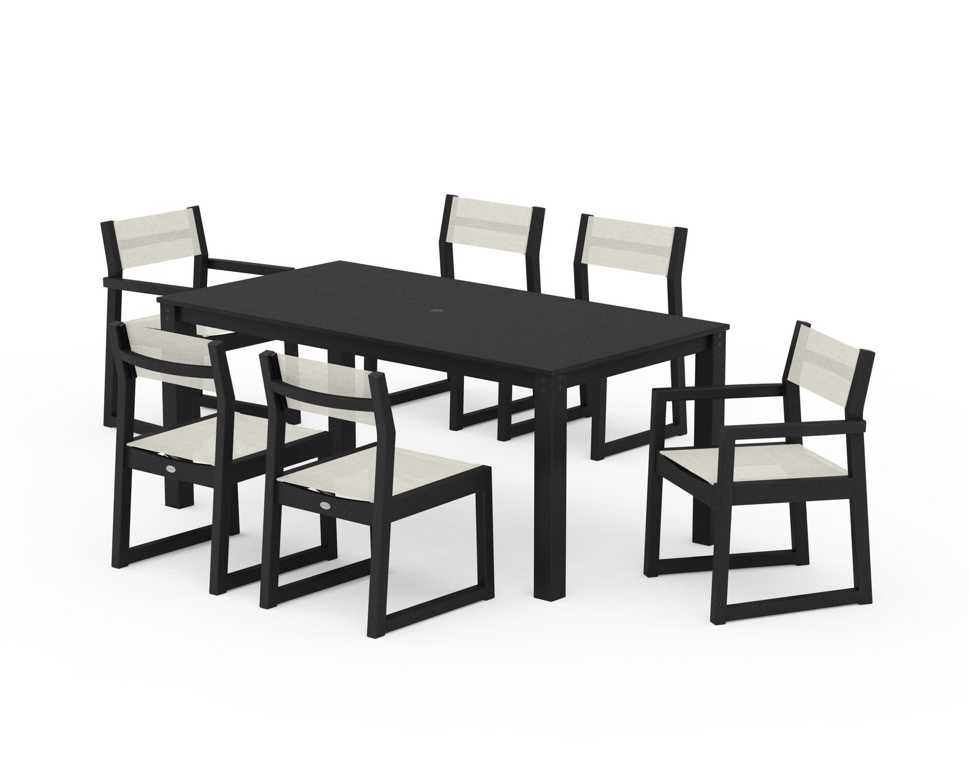 POLYWOOD EDGE Sling 7-Piece Parsons Dining Set — Black / Parchment Sling