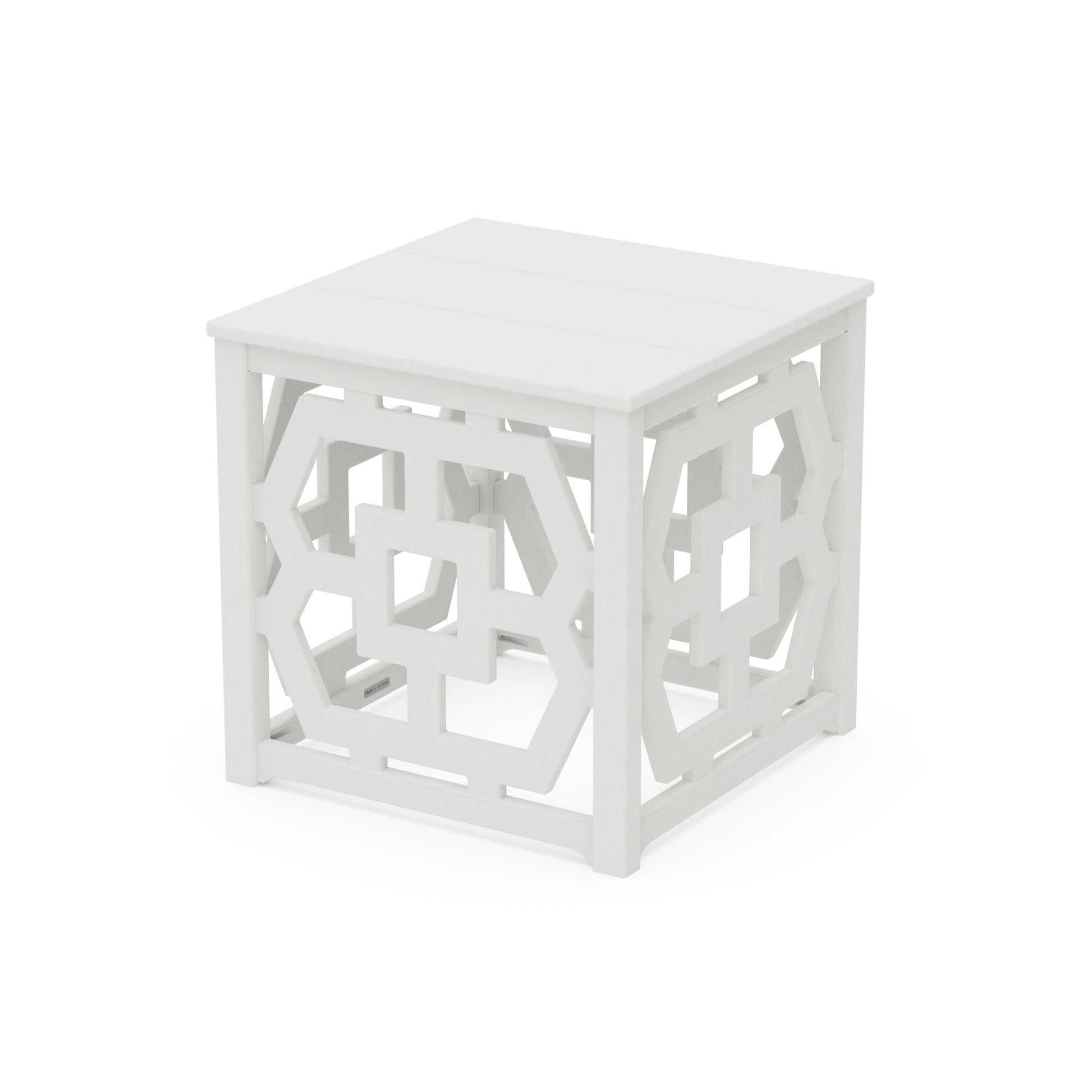 POLYWOOD Chinoiserie Umbrella Stand Accent Table — Vintage White