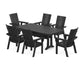POLYWOOD Modern Curveback Adirondack 7-Piece Dining Set with Trestle Legs — Black