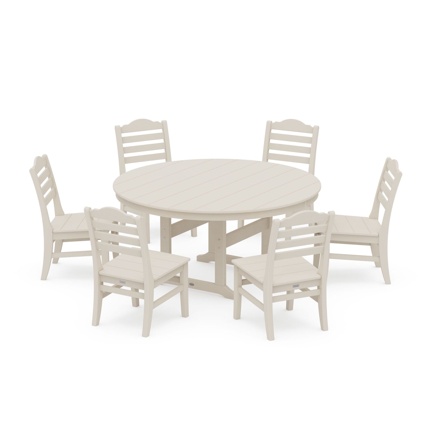 POLYWOOD Savannah 7-Piece Side Chair Round Farmhouse Dining Set — Sand