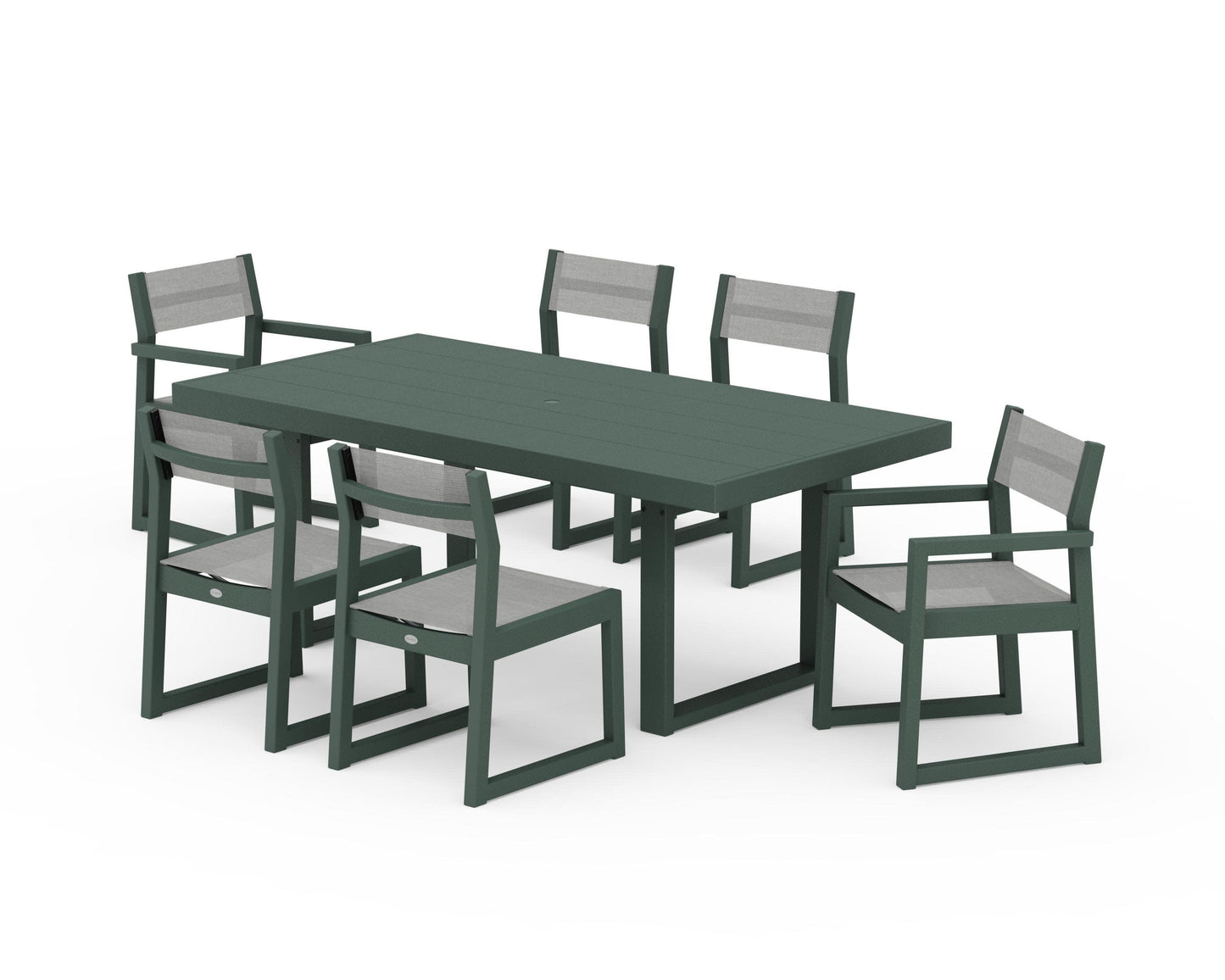 POLYWOOD EDGE Sling 7-Piece Dining Set — Green / Metallic Sling