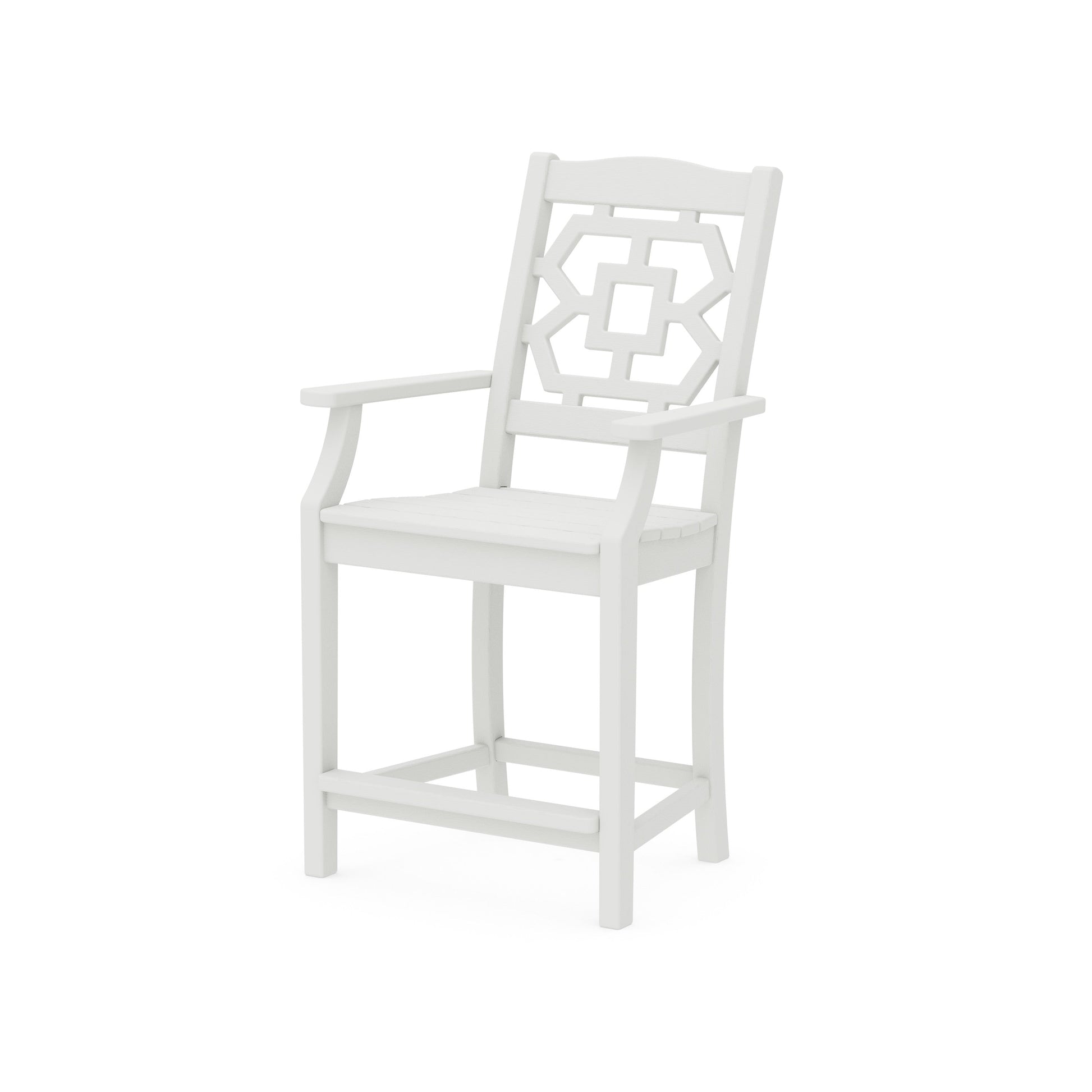 POLYWOOD Chinoiserie Counter Arm Chair — Vintage White