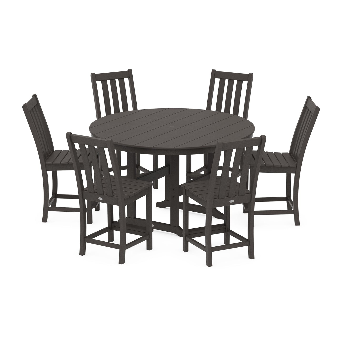 POLYWOOD Vineyard 7-Piece Farmhouse Side Chair Round Farmhouse Counter Set — Vintage Coffee