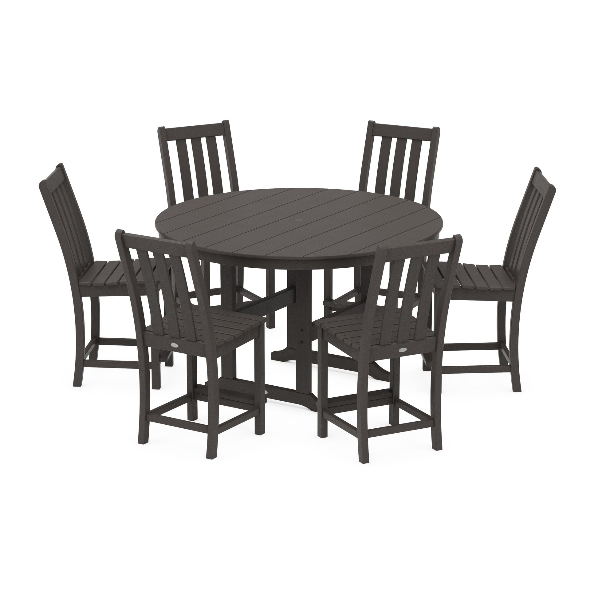 POLYWOOD Vineyard 7-Piece Farmhouse Side Chair Round Farmhouse Counter Set — Vintage Coffee