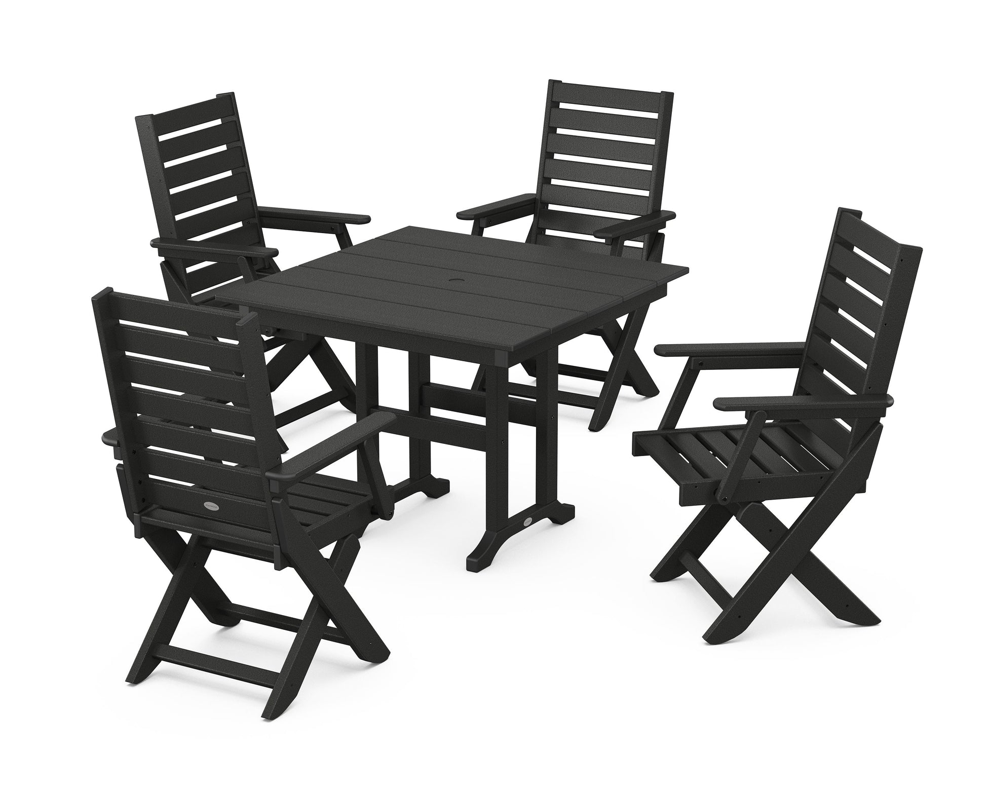 POLYWOOD Captain Folding Chair 5-Piece Farmhouse Dining Set — Black
