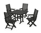 POLYWOOD Captain Folding Chair 5-Piece Farmhouse Dining Set — Black