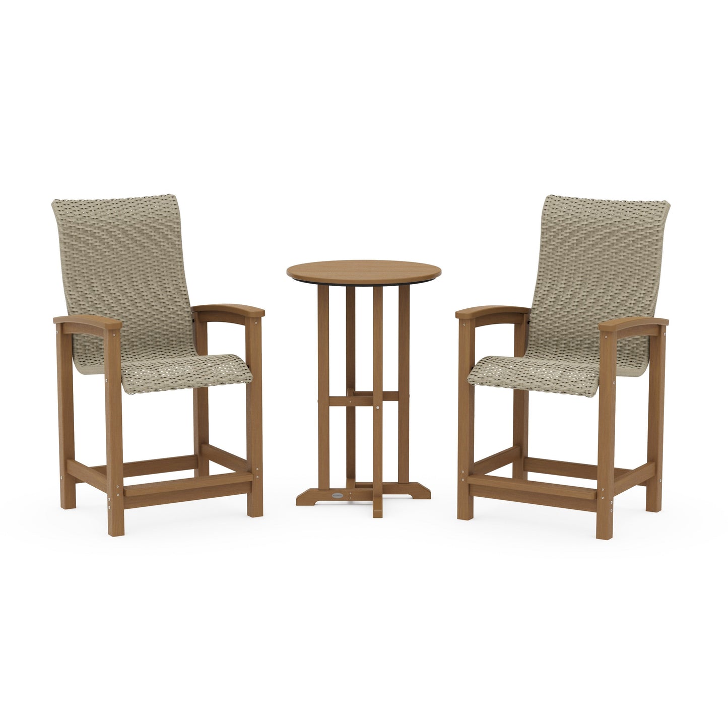 POLYWOOD Coastal Woven High-Back 3-Piece Farmhouse Counter Set — Natural / Dune Grass