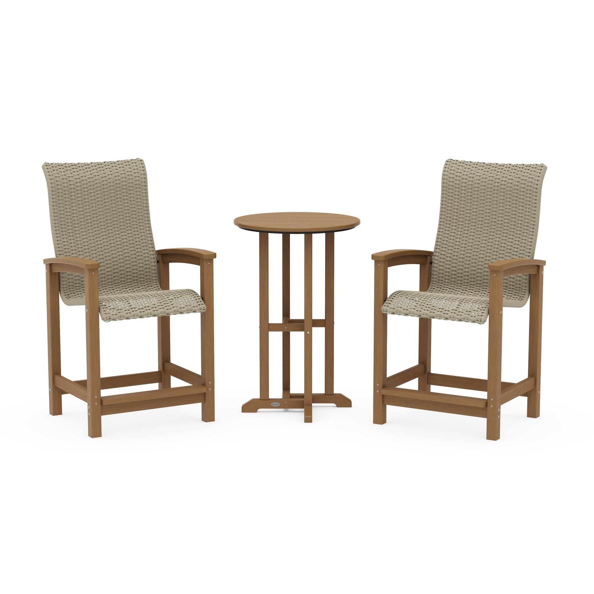 POLYWOOD Coastal Woven High-Back 3-Piece Farmhouse Counter Set — Natural / Dune Grass