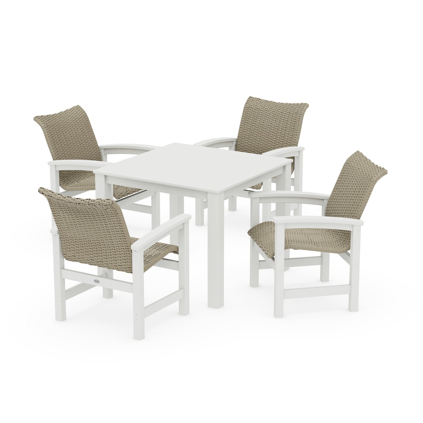 POLYWOOD Coastal Woven 5-Piece Parsons Dining Set — White / Dune Grass