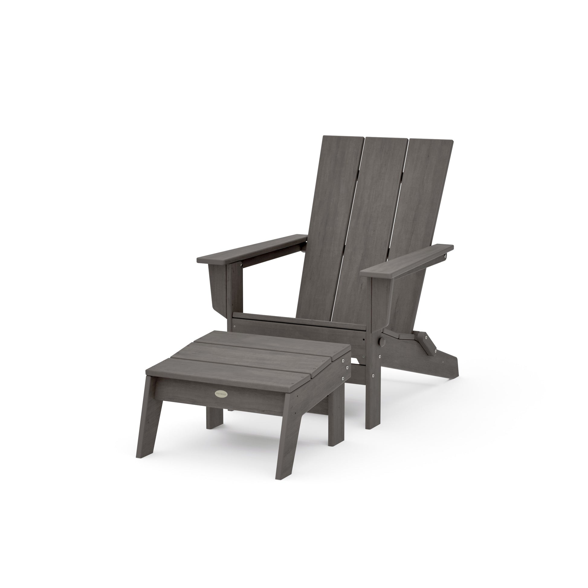 POLYWOOD Modern Studio Folding Adirondack Chair with Ottoman — Driftwood