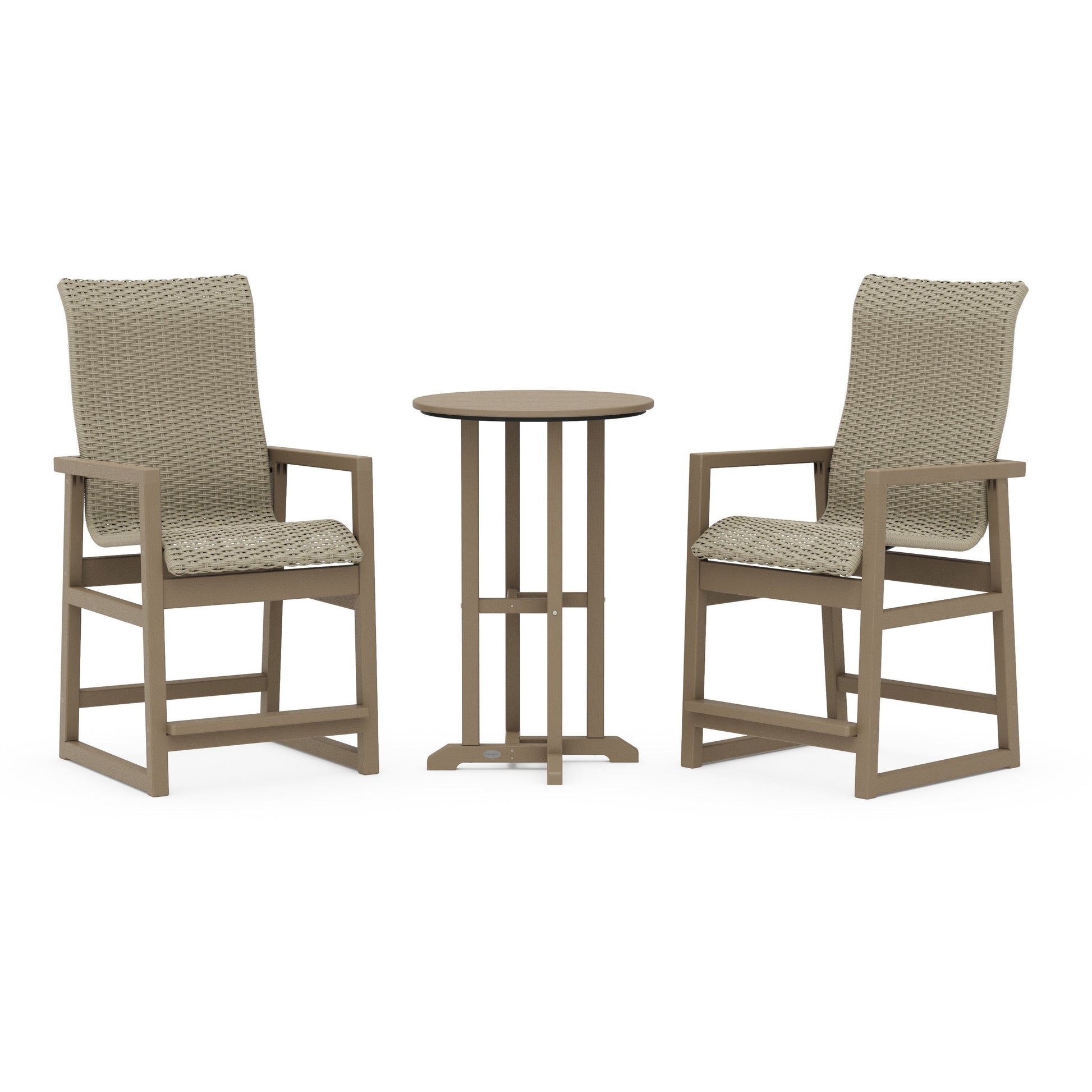 POLYWOOD EDGE Woven Highback 3-Piece Farmhouse Counter Set — Vintage Sahara / Dune Grass