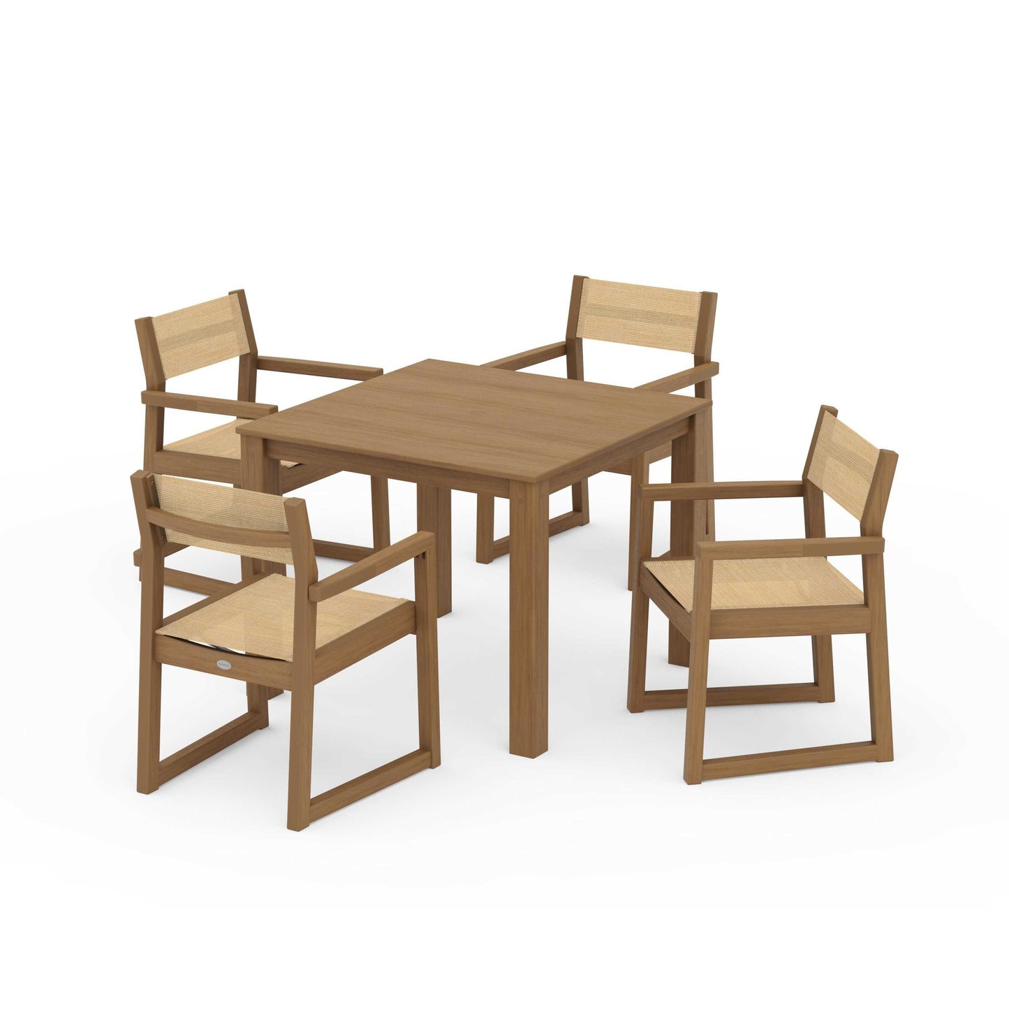 POLYWOOD EDGE Sling Arm Chair 5-Piece Parsons Dining Set — Natural / Dupioni Apricot Sling