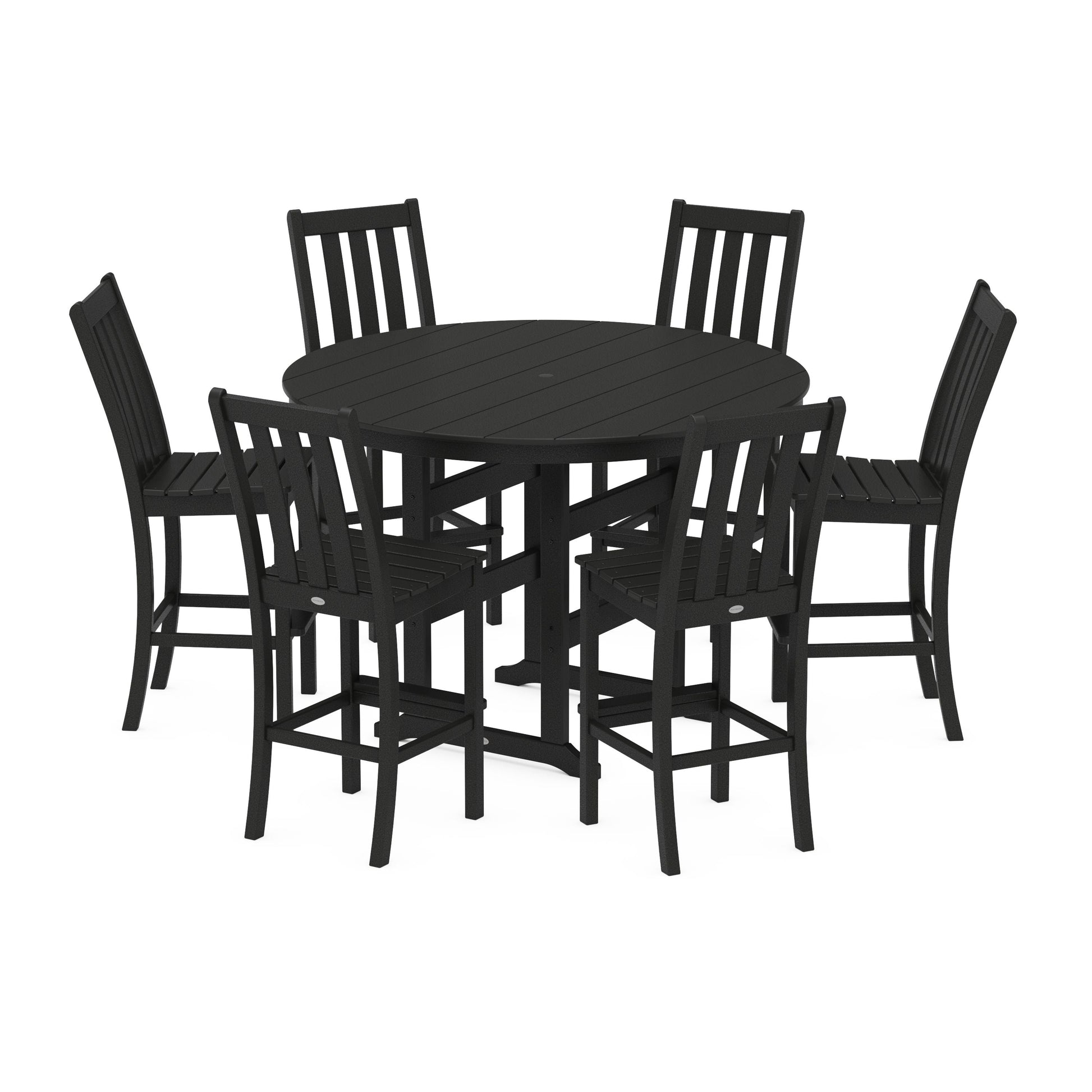 POLYWOOD Vineyard 7-Piece Side Chair Round Farmhouse Bar Set — Black