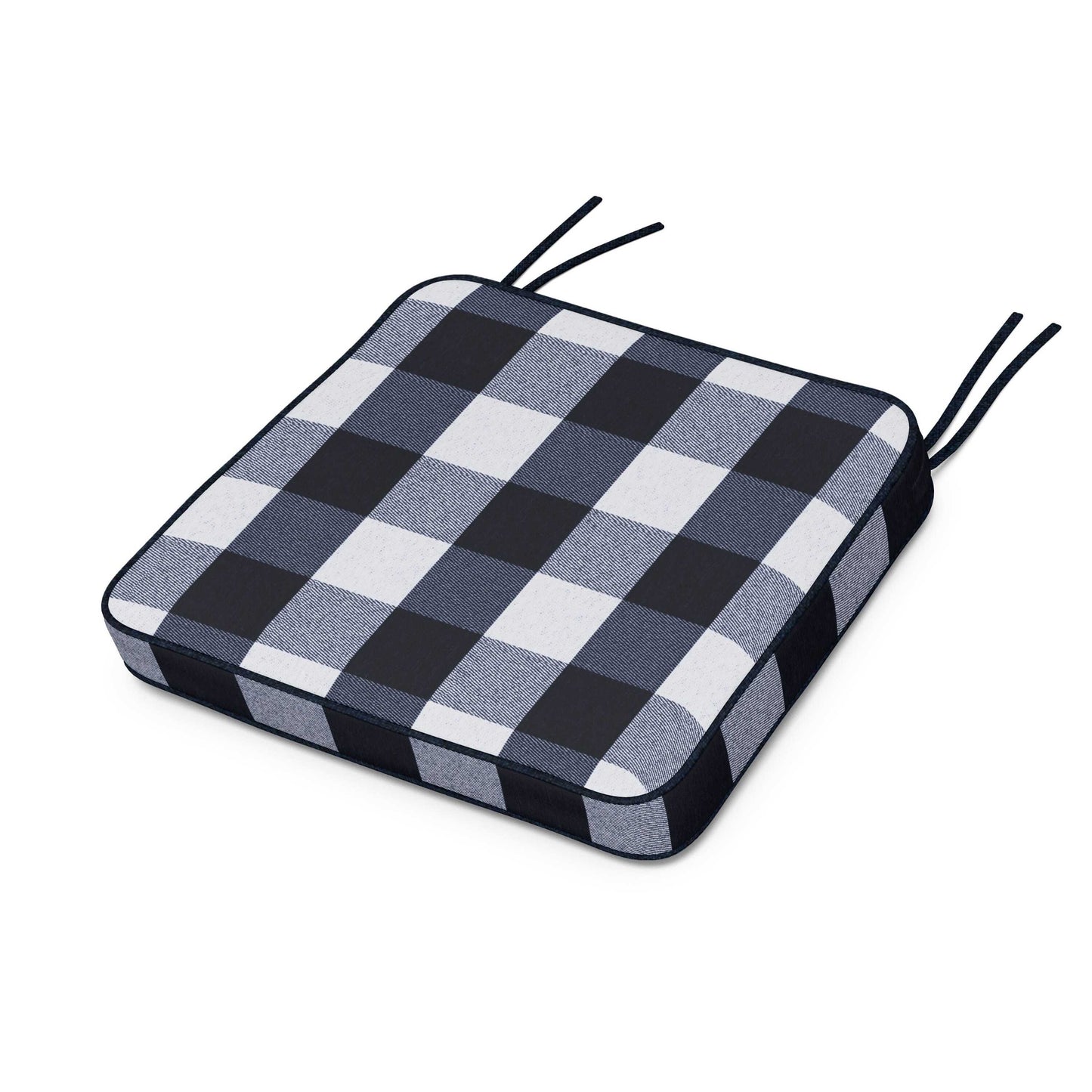 POLYWOOD Chinoiserie Arm Chair Seat Cushion — Buffalo Plaid Marine Indigo