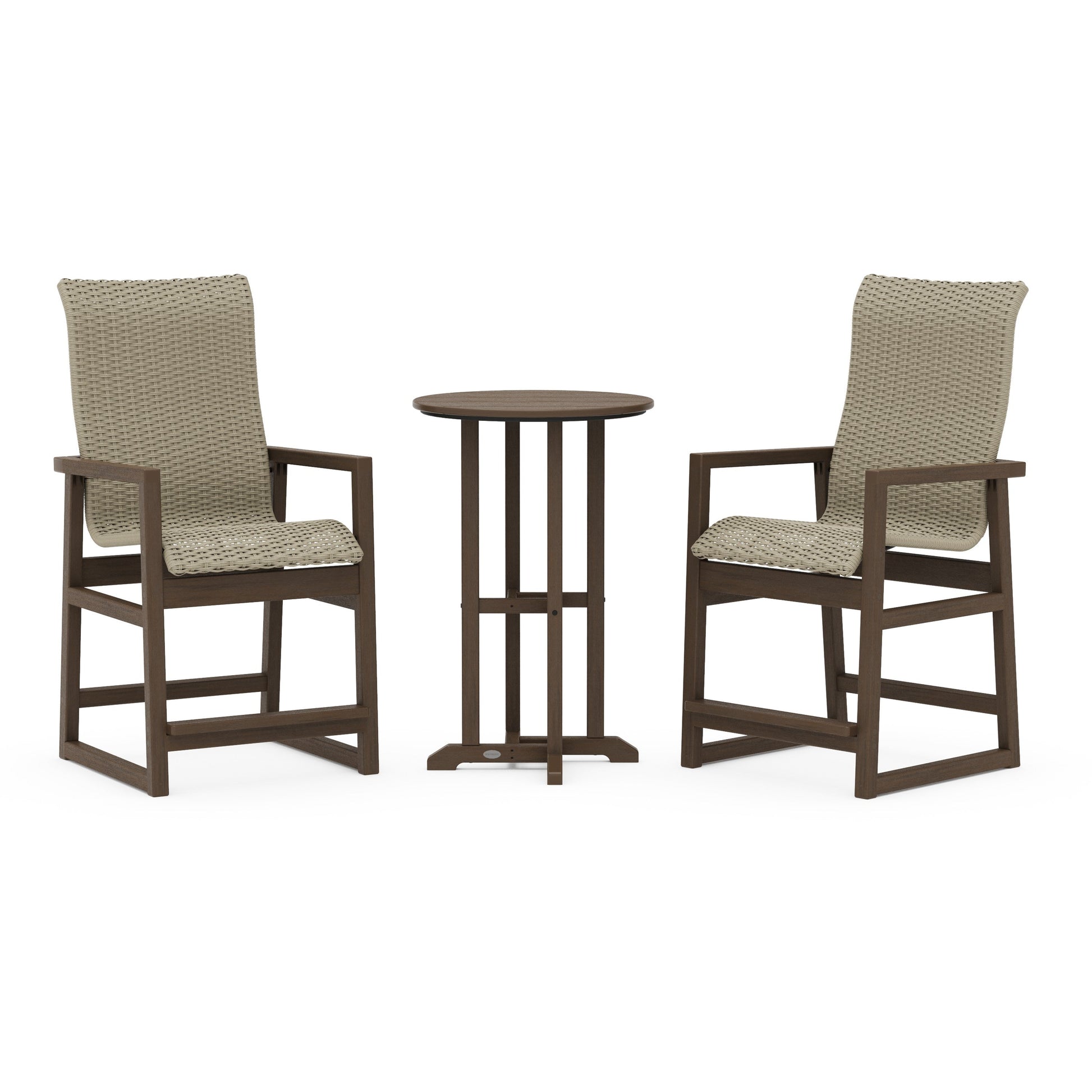POLYWOOD EDGE Woven Highback 3-Piece Farmhouse Counter Set — Kona / Dune Grass