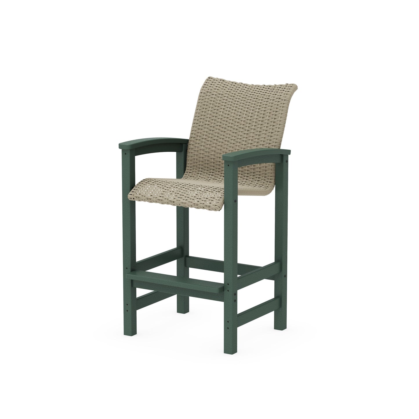 POLYWOOD Coastal Woven Bar Chair — Green / Dune Grass
