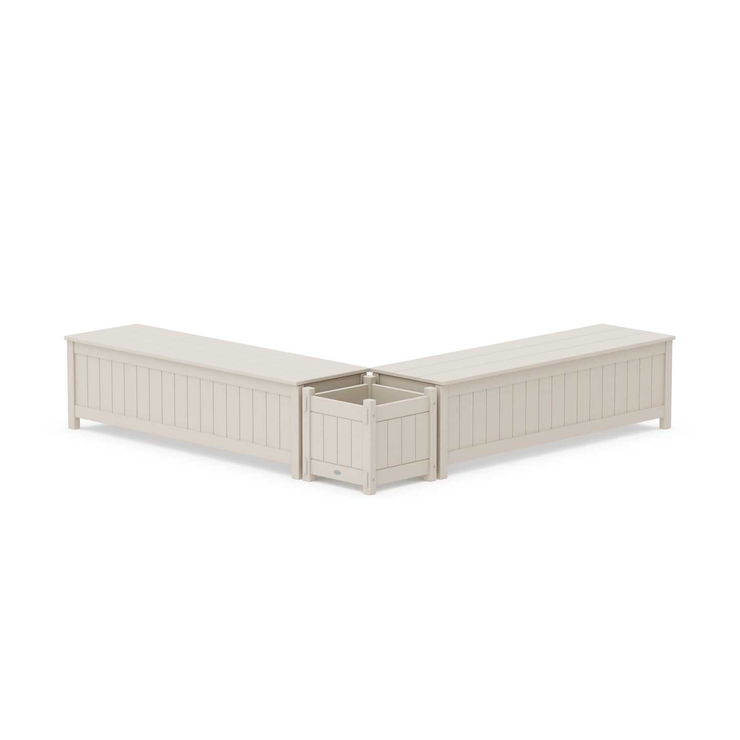 POLYWOOD 60" Vineyard L- Shaped Planter Storage Bench Set — Sand