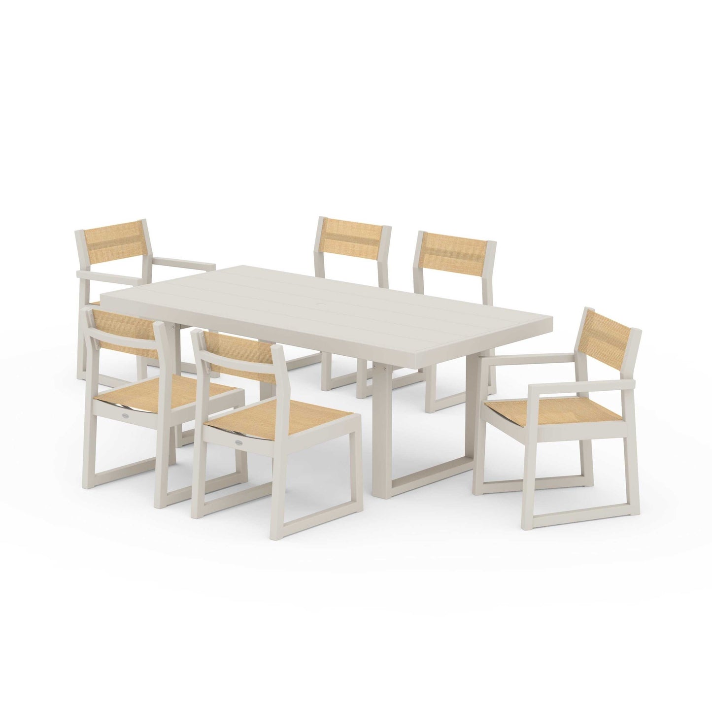 POLYWOOD EDGE Sling 7-Piece Dining Set — Sand / Dupioni Apricot Sling