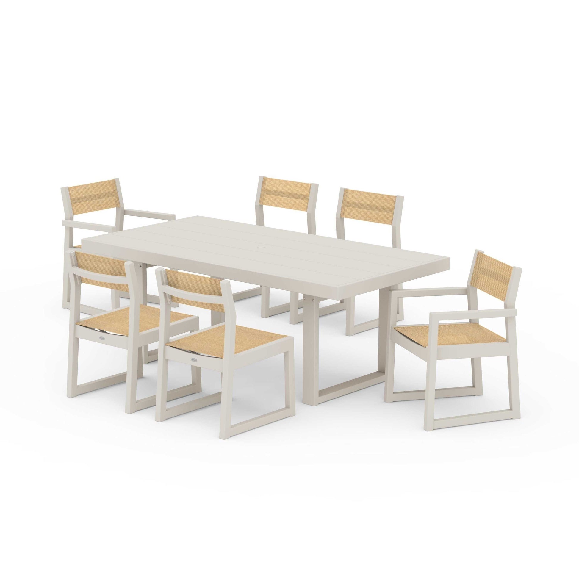 POLYWOOD EDGE Sling 7-Piece Dining Set — Sand / Dupioni Apricot Sling