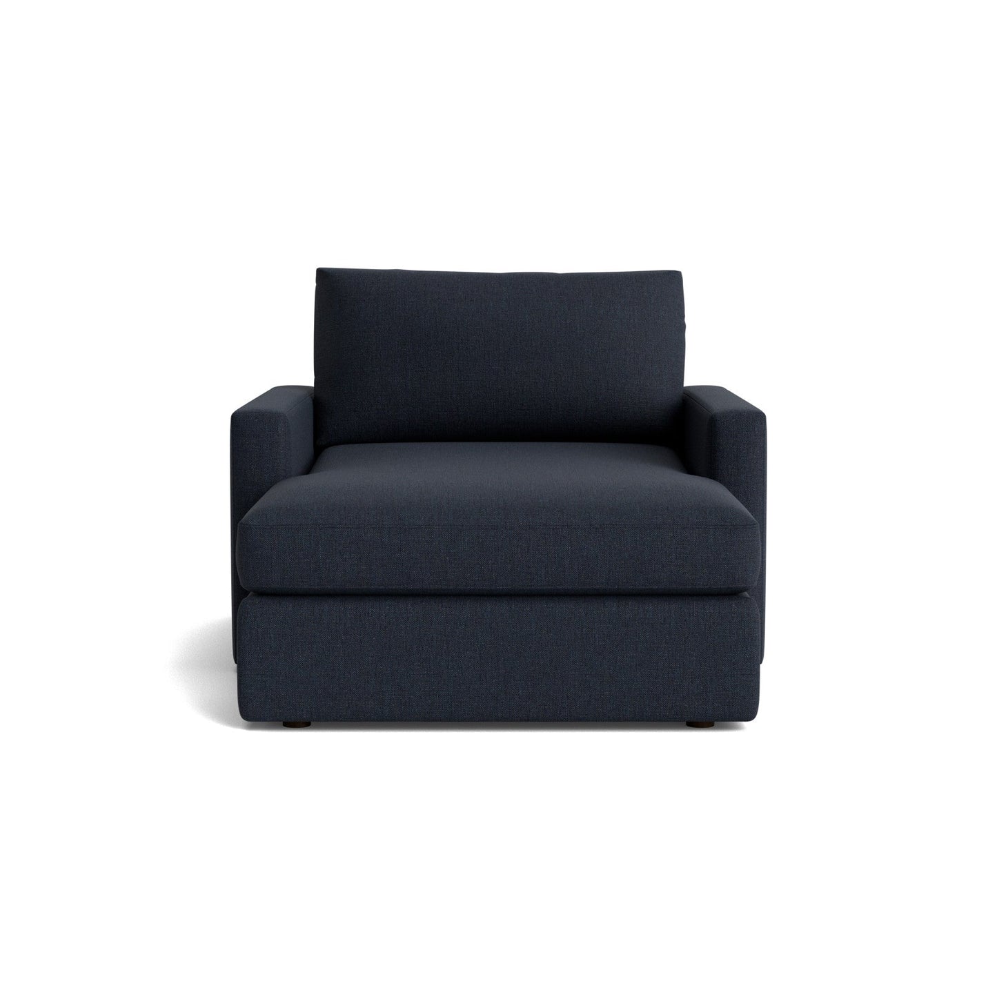 Bassett Allure Two Arm Chaise. Shown in: Basket Weave Navy — Fabric 1495-5.
