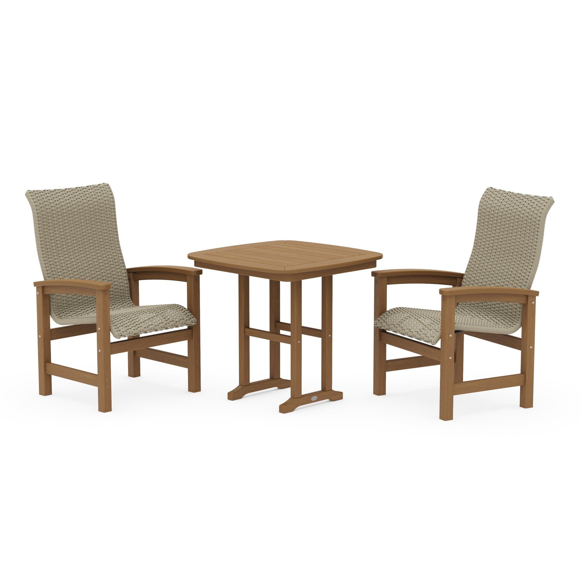 POLYWOOD Coastal Woven High-Back 3-Piece Dining Set — Natural / Dune Grass