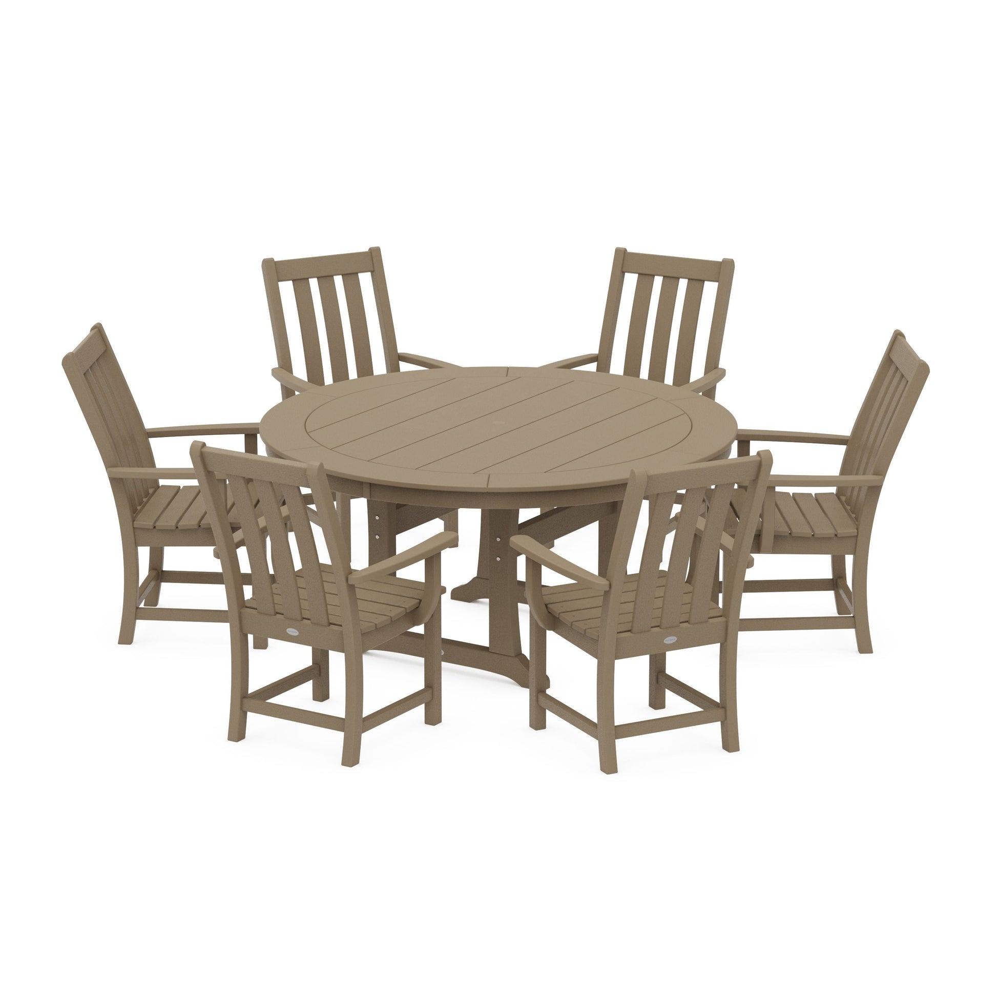 POLYWOOD Vineyard 7-Piece Arm Chair Round Dining Set — Vintage Sahara