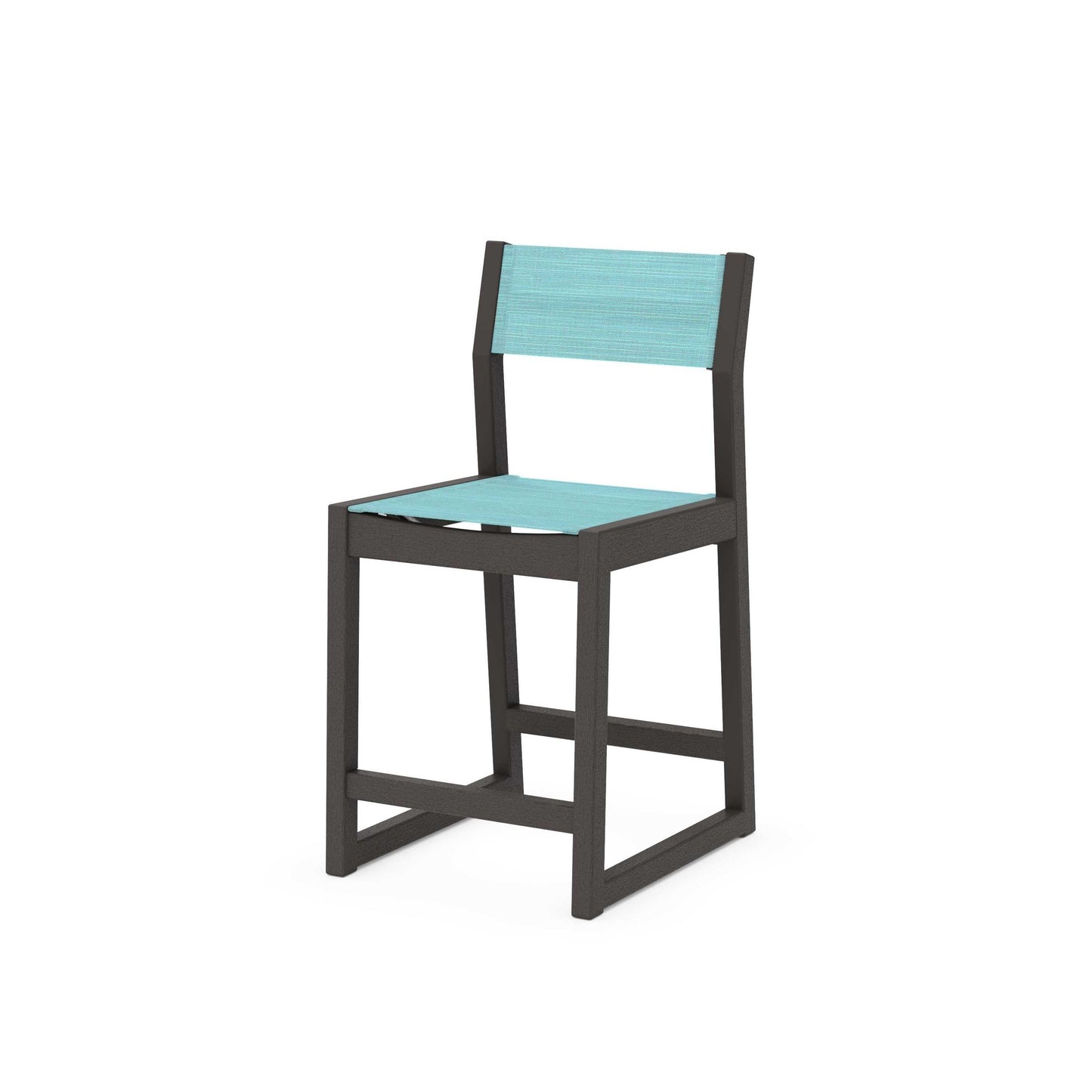 POLYWOOD EDGE Sling Counter Side Chair — Vintage Coffee / Dupioni Aquamarine Sling