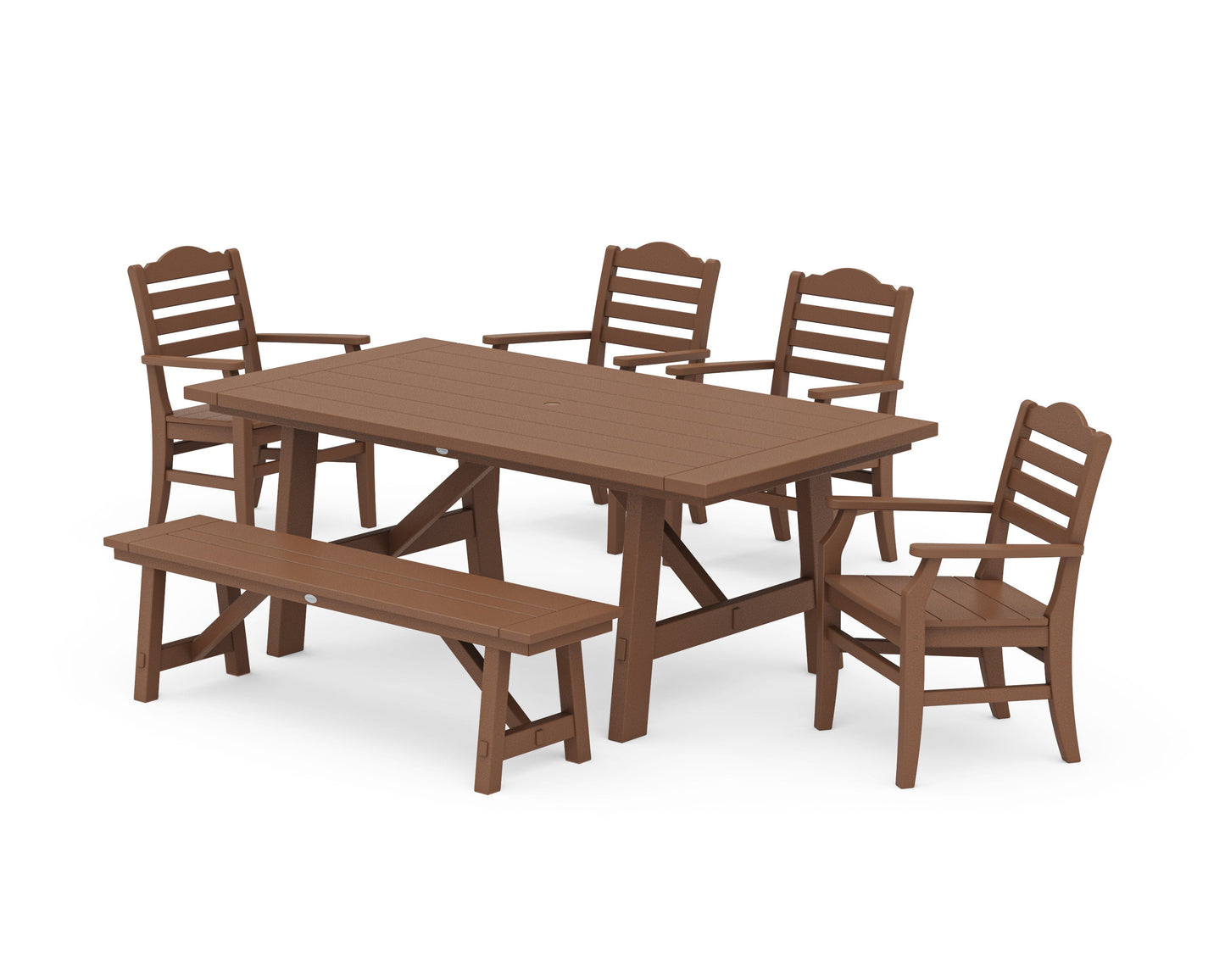 POLYWOOD Savannah 6-Piece Rustic Farmhouse Dining Set with Bench — Teak