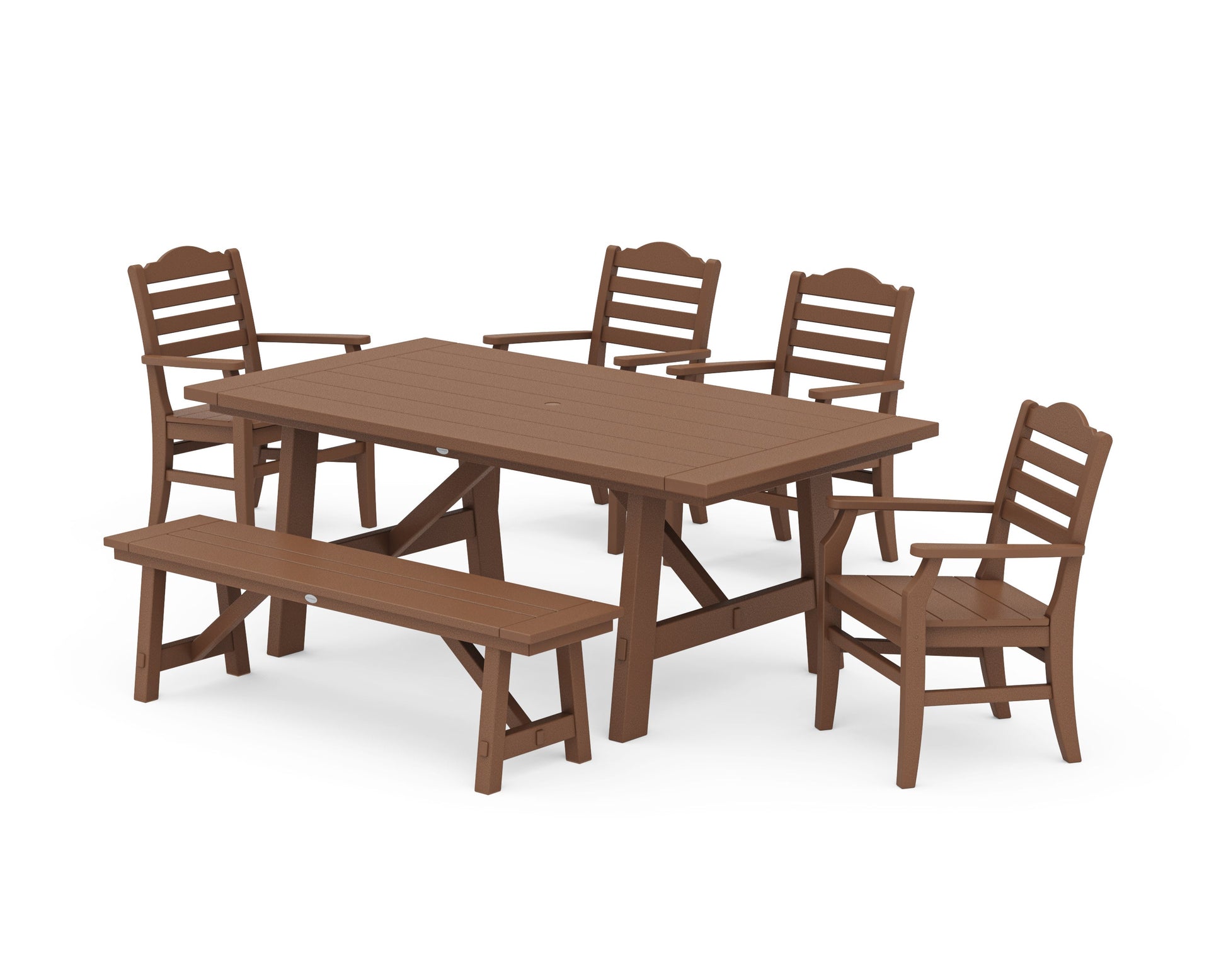 POLYWOOD Savannah 6-Piece Rustic Farmhouse Dining Set with Bench — Teak