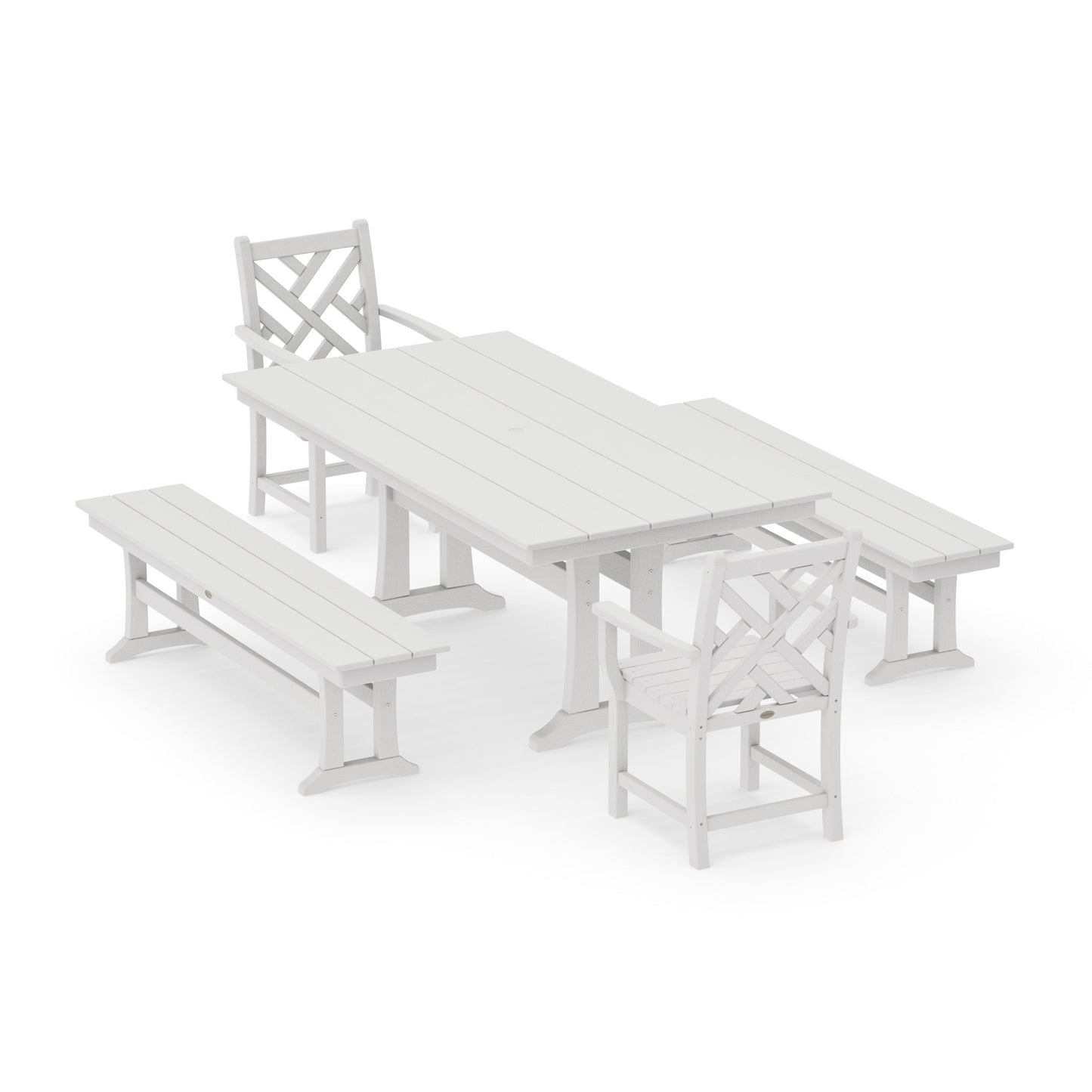 POLYWOOD Chippendale 5-Piece Farmhouse Dining Set With Trestle Legs — Vintage White