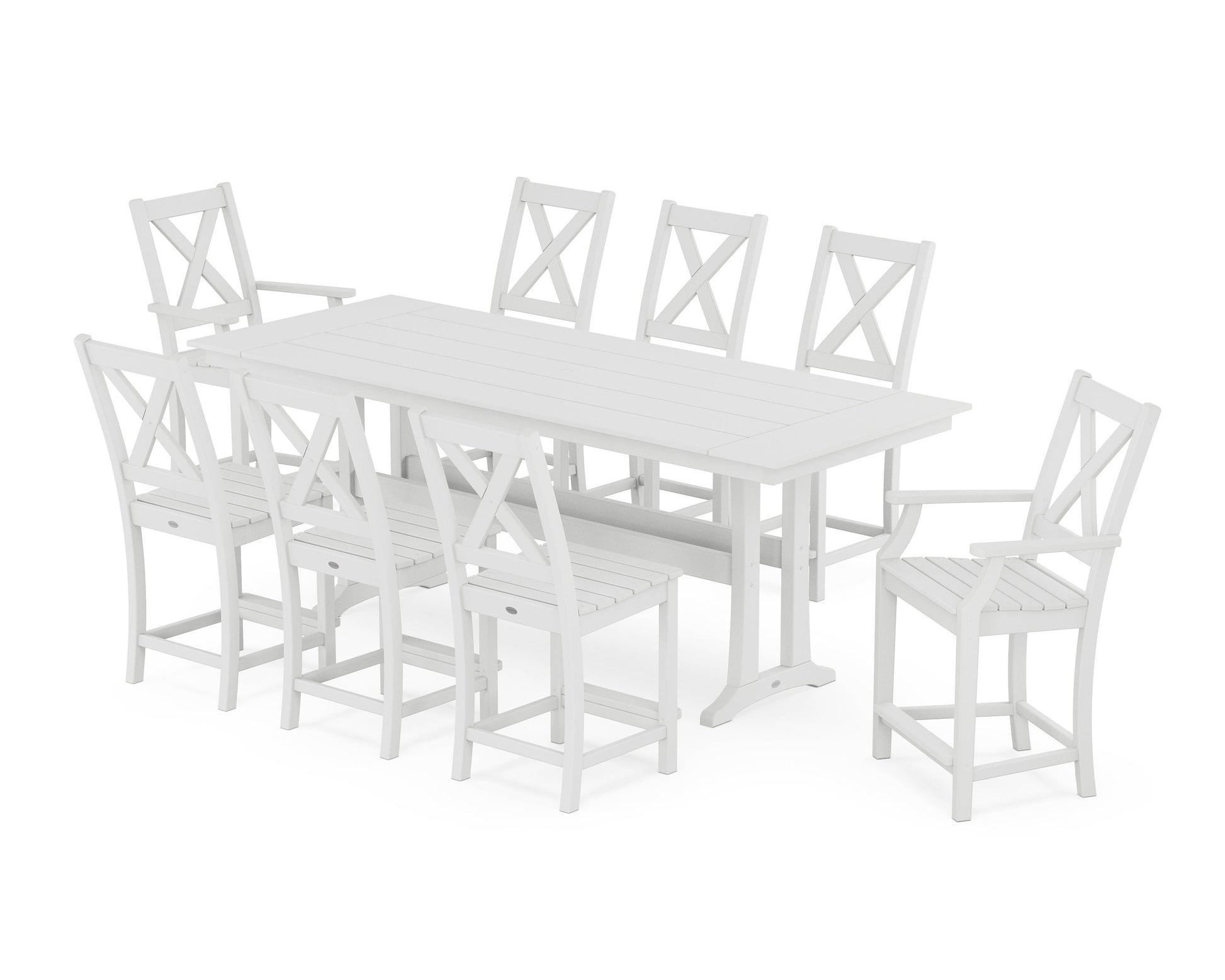 POLYWOOD Braxton 9-Piece Farmhouse Counter Set with Trestle Legs — White