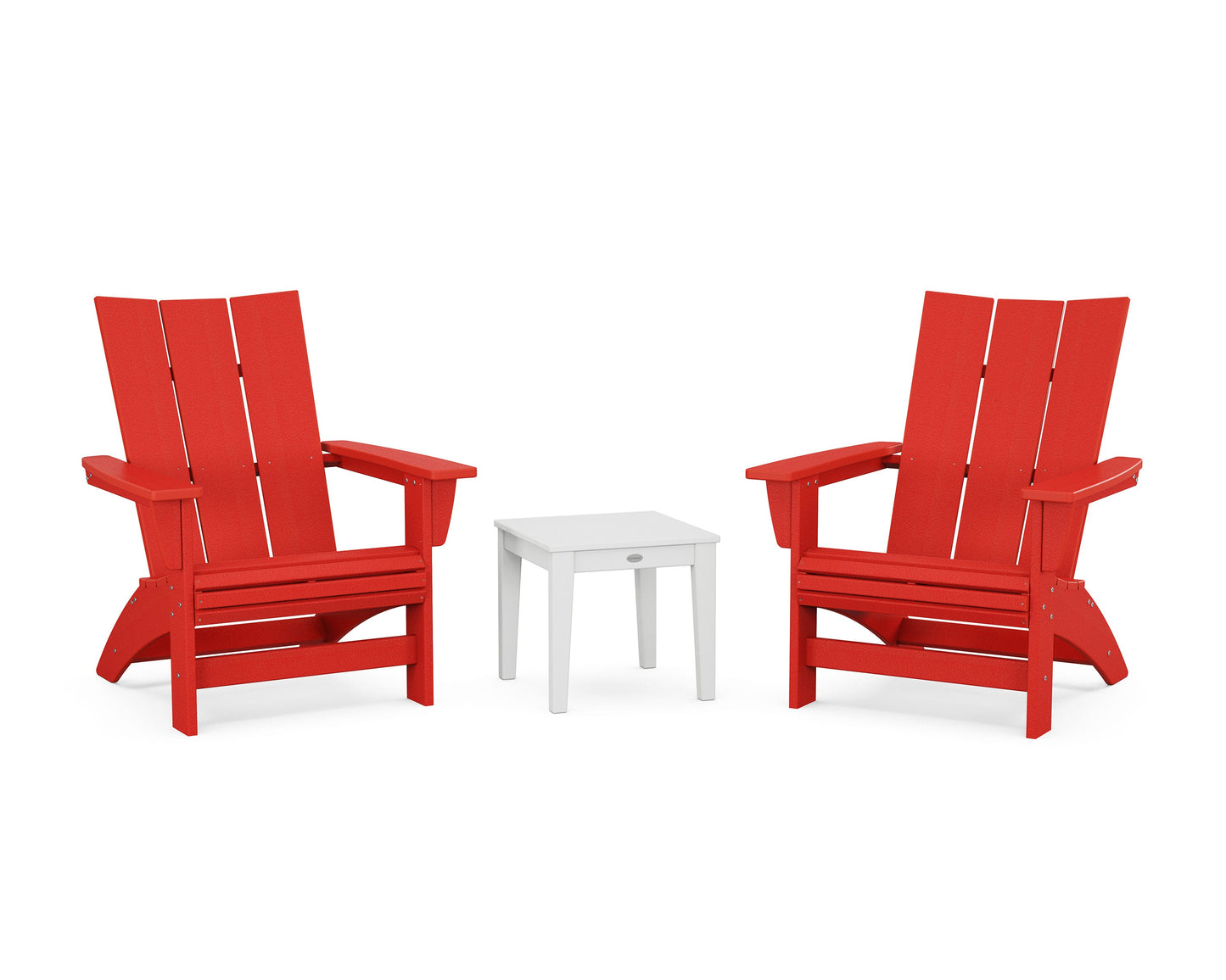 POLYWOOD 3-Piece Modern Grand Adirondack Set — Sunset Red / White