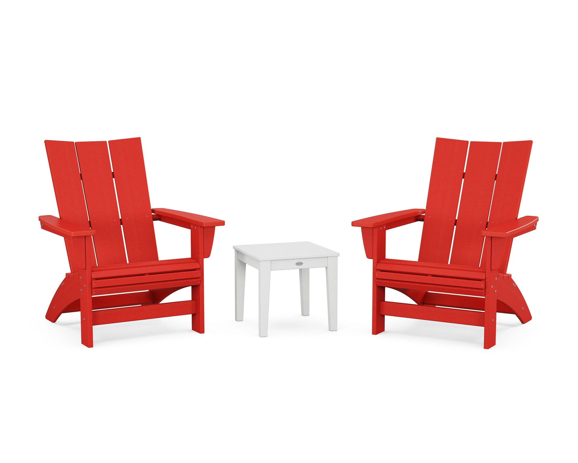 POLYWOOD 3-Piece Modern Grand Adirondack Set — Sunset Red / White
