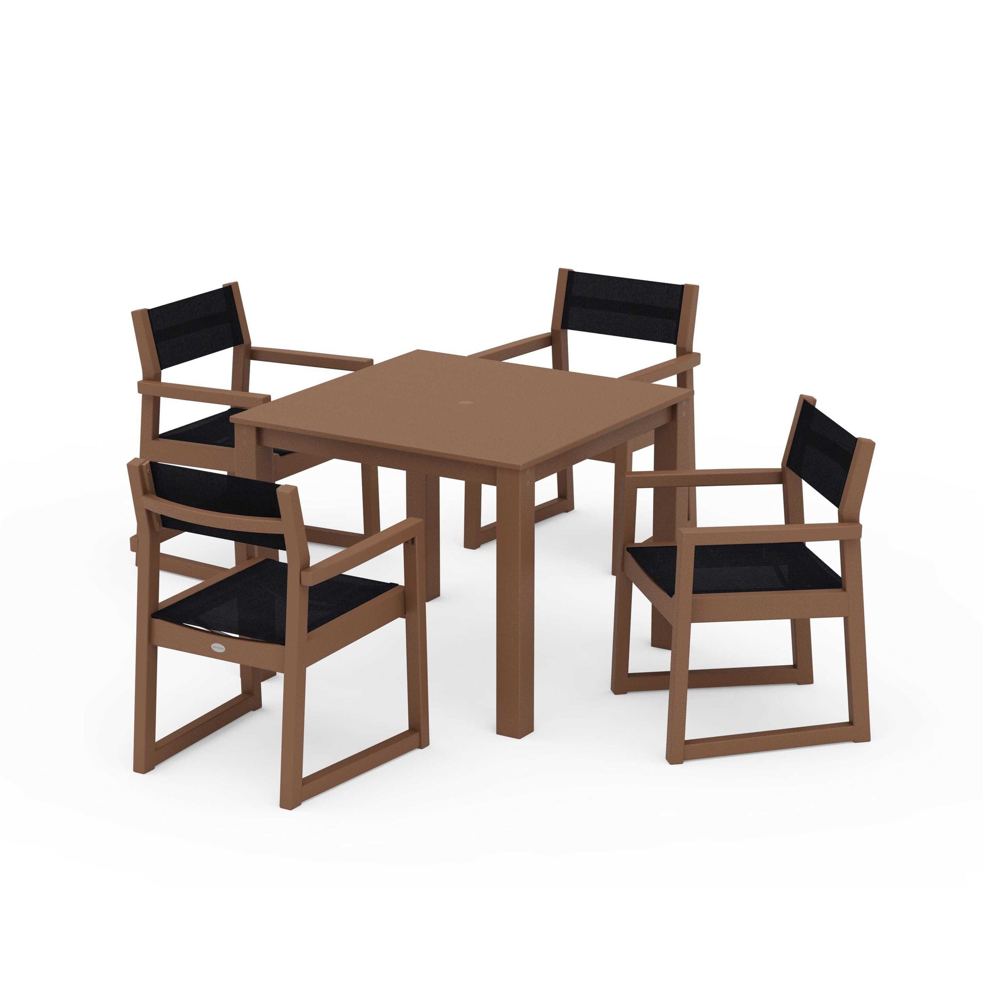 POLYWOOD EDGE Sling Arm Chair 5-Piece Parsons Dining Set — Teak / Black Sling