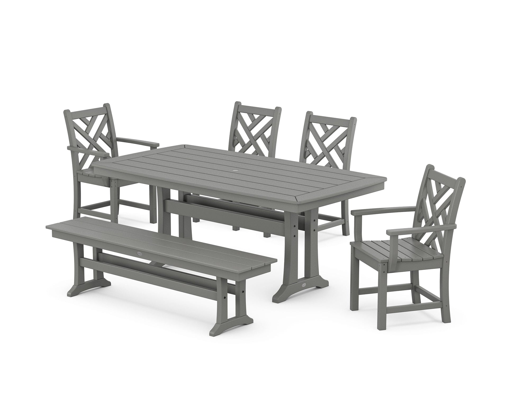 POLYWOOD Chippendale 6-Piece Dining Set with Trestle Legs — Slate Grey