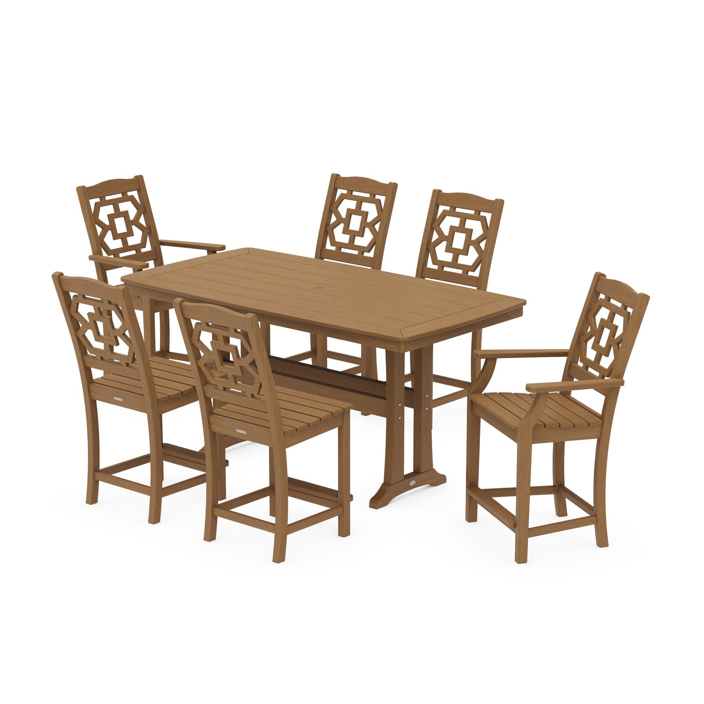 POLYWOOD Chinoiserie 7-Piece Counter Set with Trestle Legs — Natural