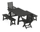 POLYWOOD Captain Folding Chair 5-Piece Rustic Farmhouse Dining Set With Benches — Black