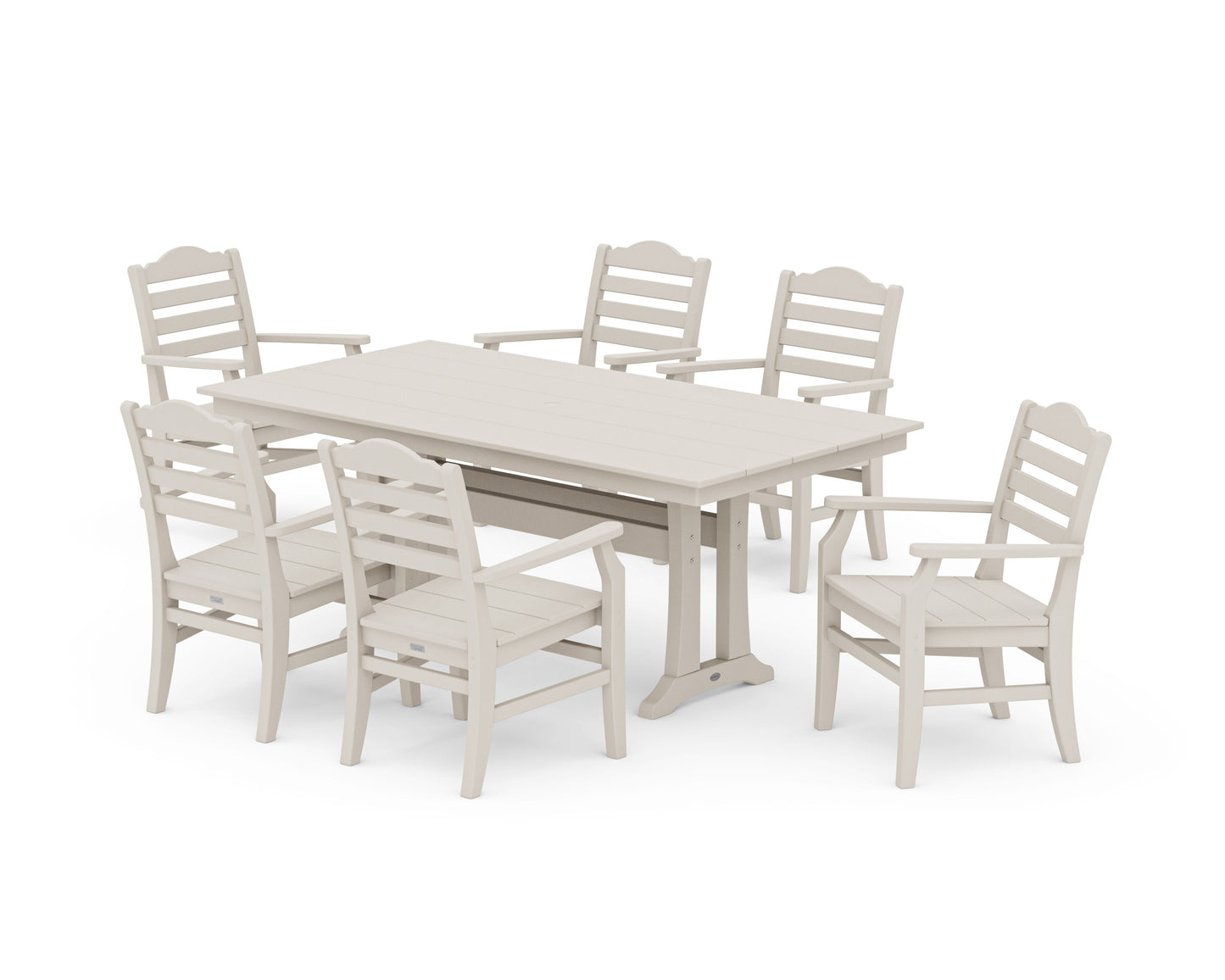 POLYWOOD Savannah Arm Chair 7-Piece Farmhouse Dining Set with Trestle Legs — Sand