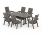 POLYWOOD Modern Curveback Adirondack 7-Piece Dining Set with Trestle Legs — Driftwood